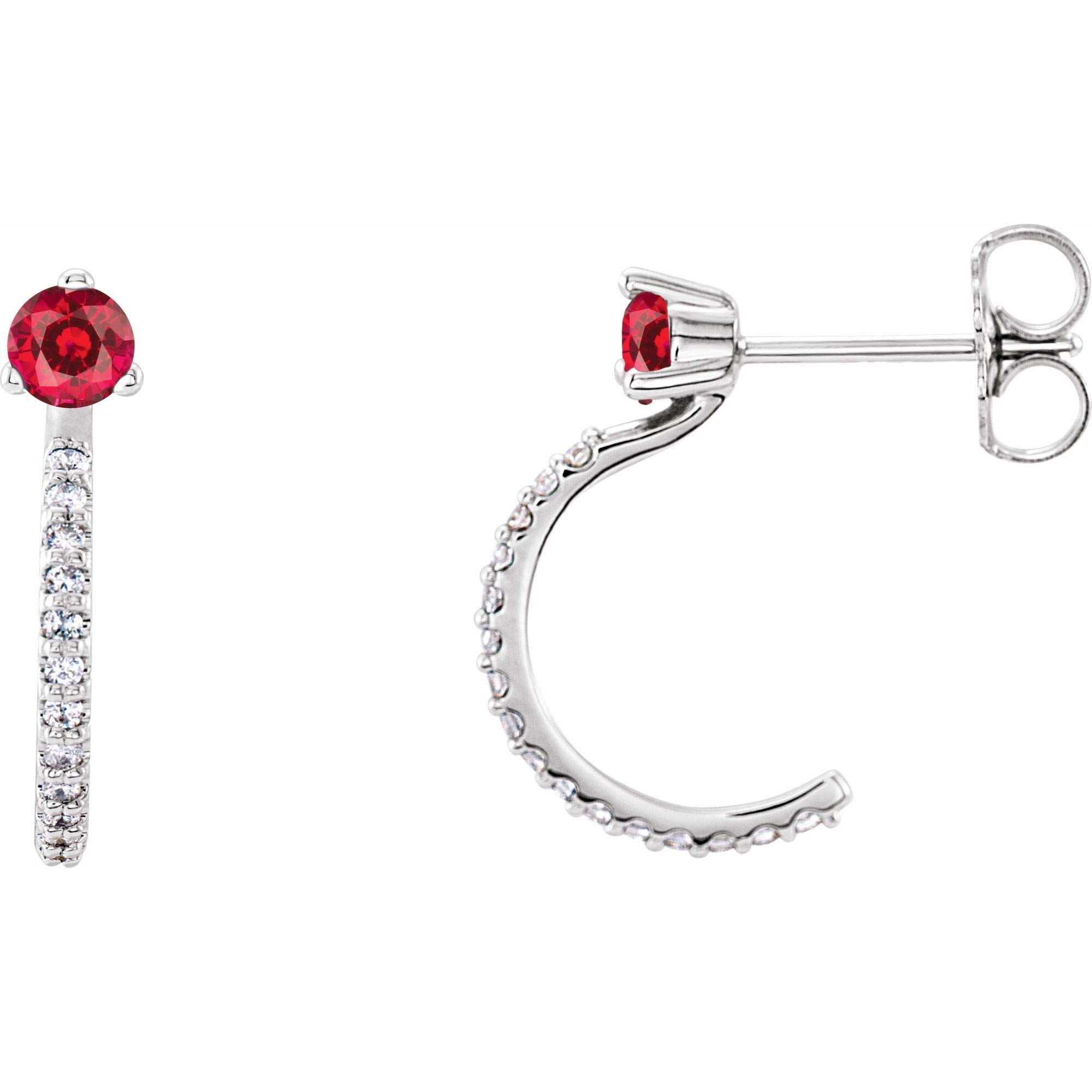 Lab-Created Ruby & 1/6 CTW Diamond Hoop Earrings in Platinum - Elegant Lab-Grown Gemstone Jewelry for Women, Perfect for Weddings, Anniversaries & Special Occasions