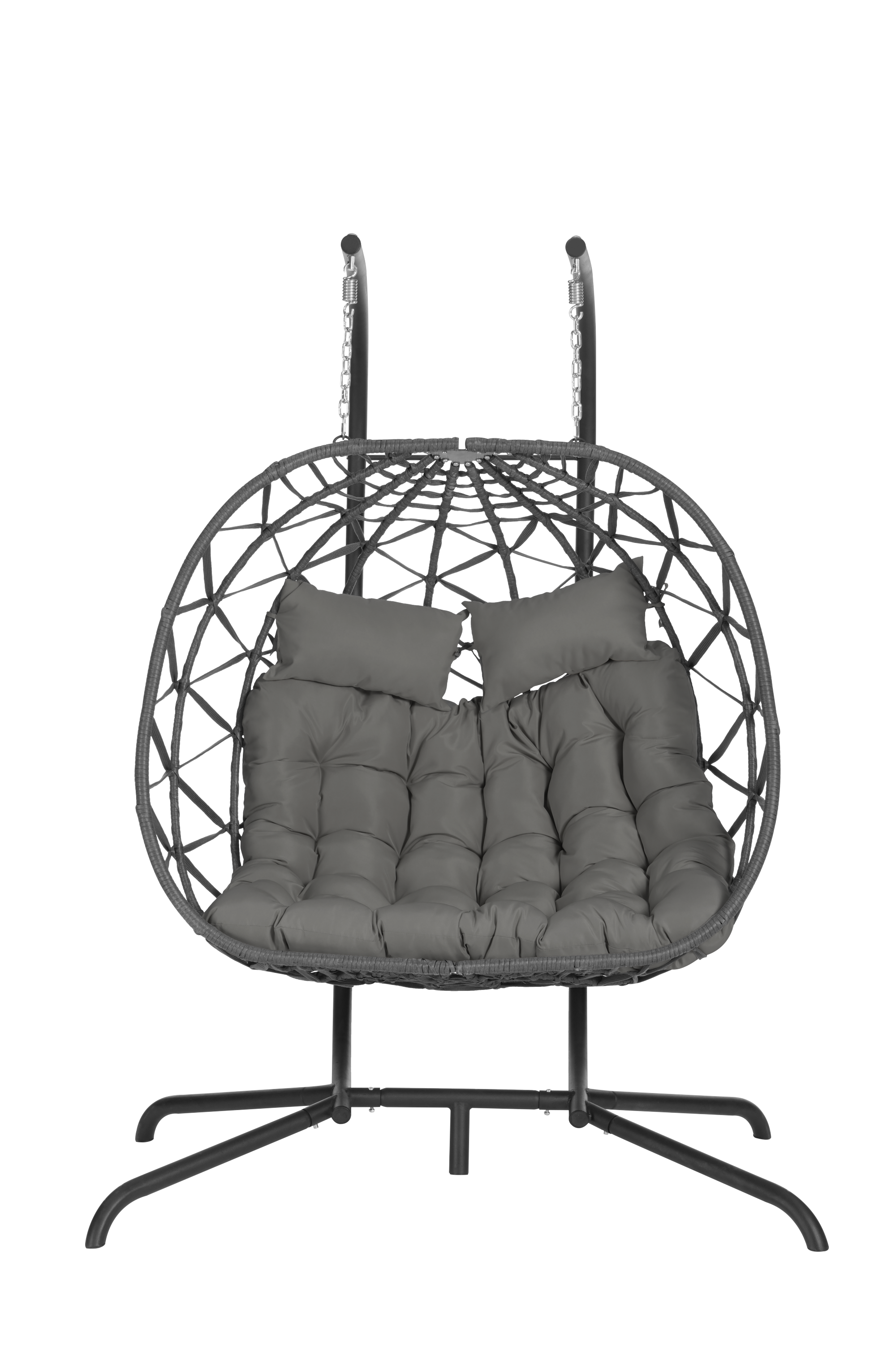 Double Egg Chair with Stand - Hanging Indoor/Outdoor Wicker Rattan Swing Chair with UV-Resistant Cushions (600 lbs Capacity) - Perfect for Bedroom, Balcony, Patio & Garden Relaxation