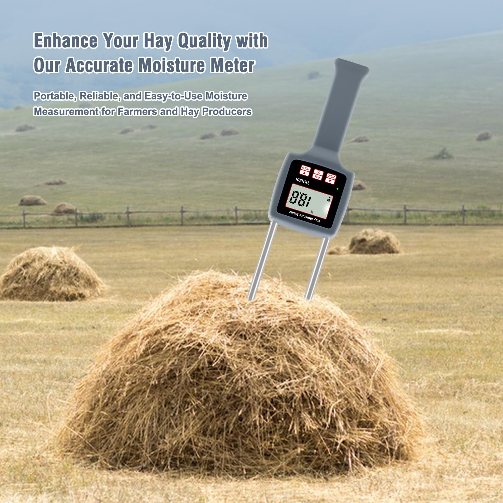 **Portable Hay Moisture Meter - Dual Probe Digital Moisture Tester for Hay, Straw & Forage Grass | Prevent Mold & Spoilage | Ideal for Farming, Agriculture & Livestock Feed Storage**