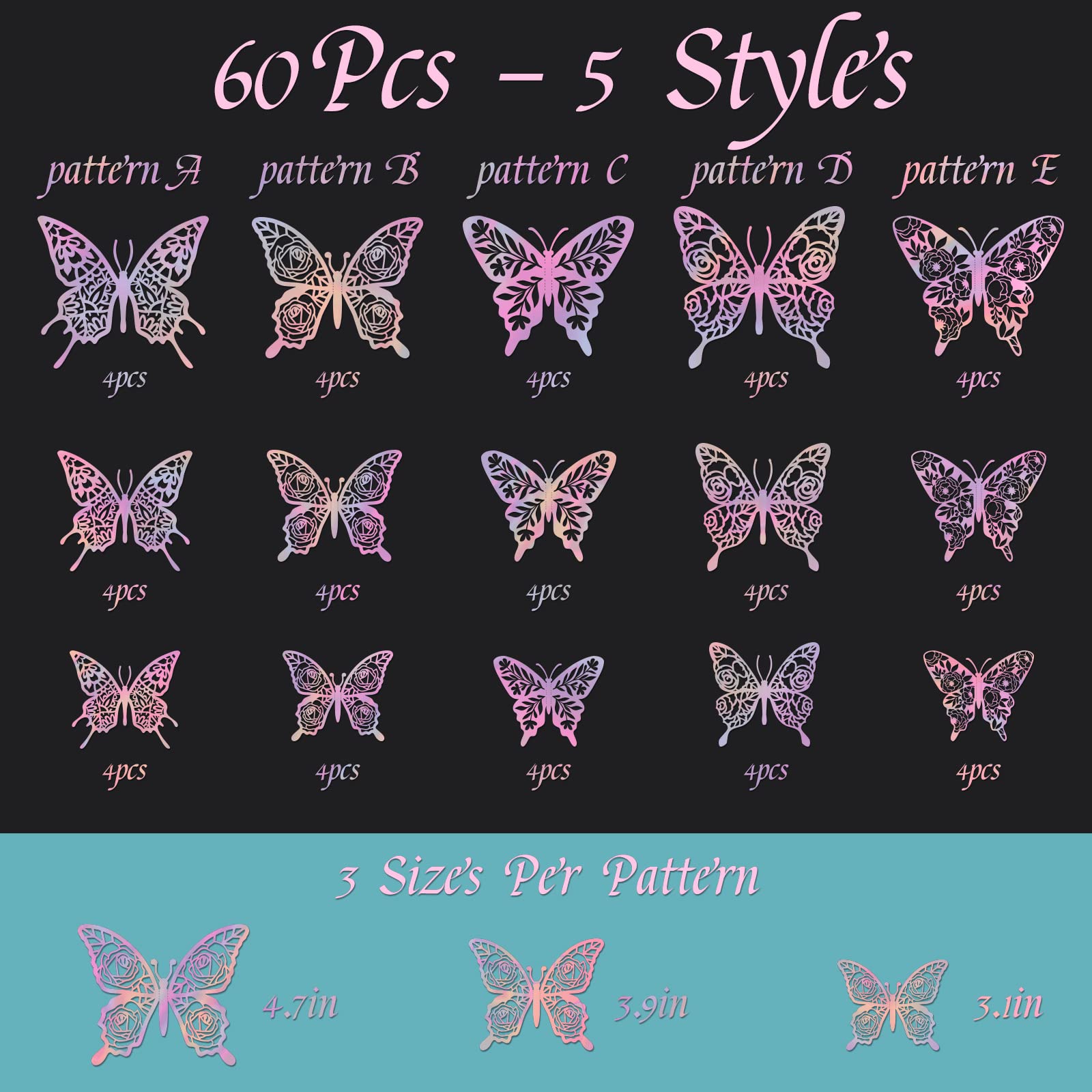 60pcs 3D Pink Butterfly Wall Stickers - Y2K Aesthetic Room Decor for Teen Girls, Dorm Decorations, Birthday Party & Cake Decor | Perfect for Bedroom, Nursery, Wedding, Baby Shower & DIY Crafts