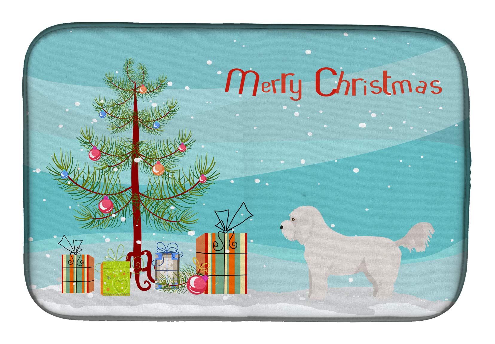 Caroline's Treasures CK3805DDM Bichpoo White Christmas Tree Dish Drying Mat - Absorbent Kitchen Counter Drying Pad, 14 x 21 Inch Multicolor - Perfect for Holiday Dish Drying & Festive Kitchen Decor