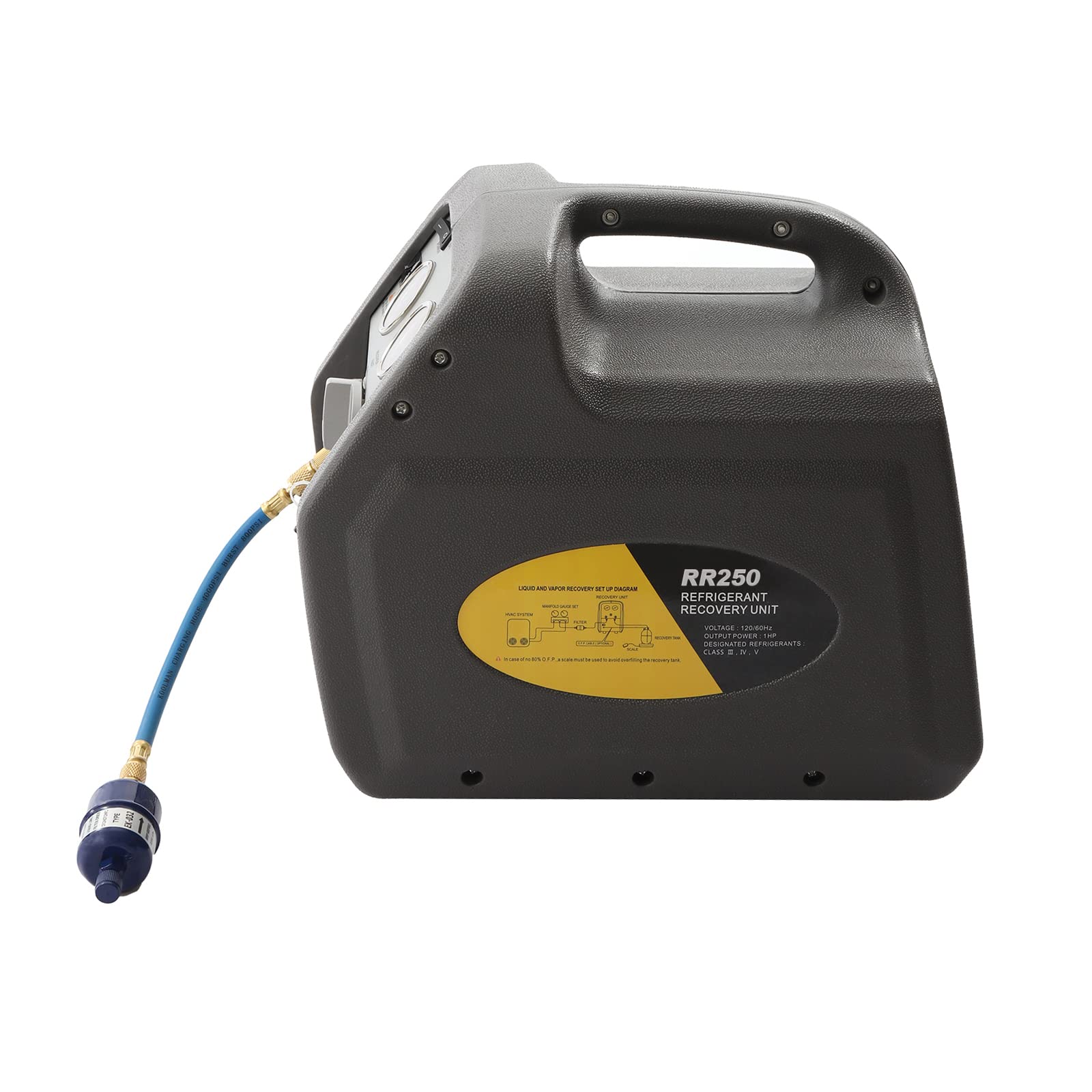 3/4HP AC Refrigerant Recovery Machine - Single Cylinder HVAC Recycling Unit (558psi) for R22 R134a R410a - Professional Air Conditioning Repair Tool for Home & Auto AC Maintenance