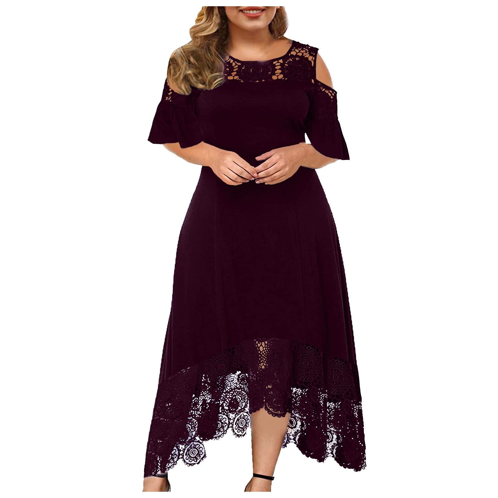 Eaktool Women's Lace Ruffle Short Sleeve Strapless Sheath Dress for Wedding Guest - Elegant Cocktail Party, Summer Formal Occasions & Special Events