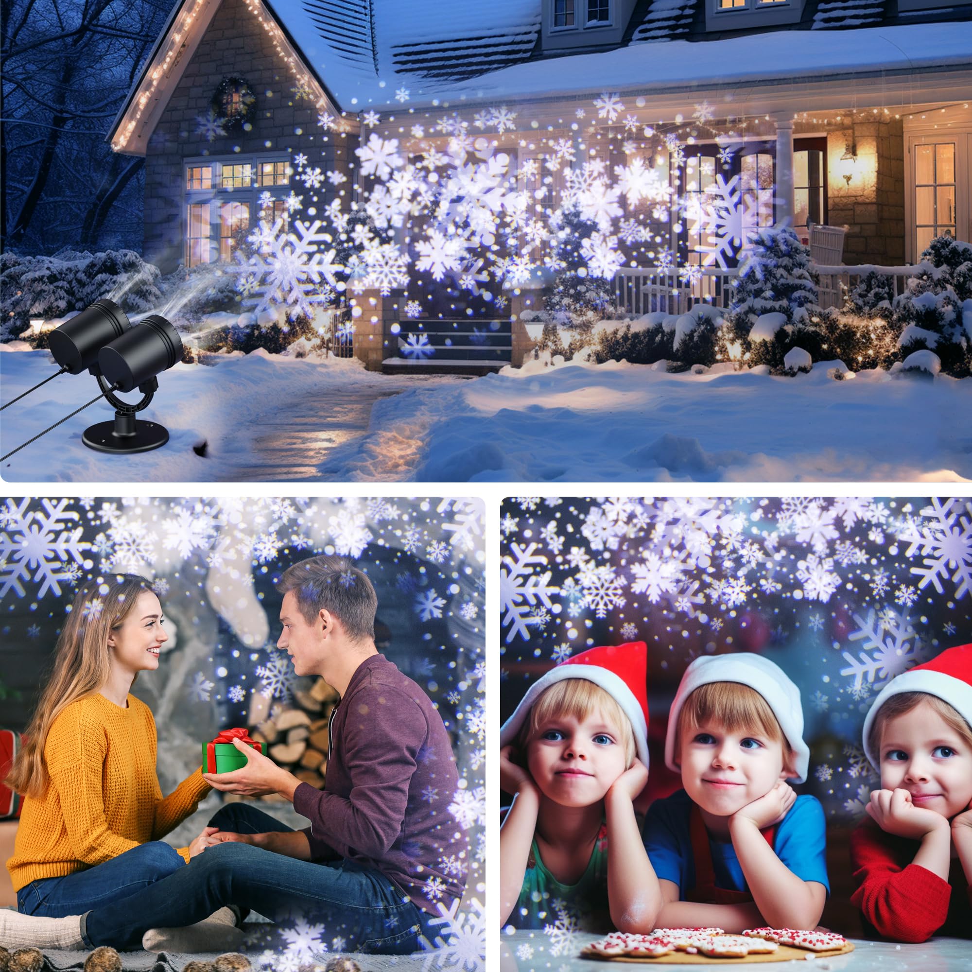 Outdoor Christmas Projector Lights - Double Head Snowfall LED Waterproof Lights for Holiday Decor, Xmas Party, Patio & Garden | Perfect for Winter Wonderland Displays