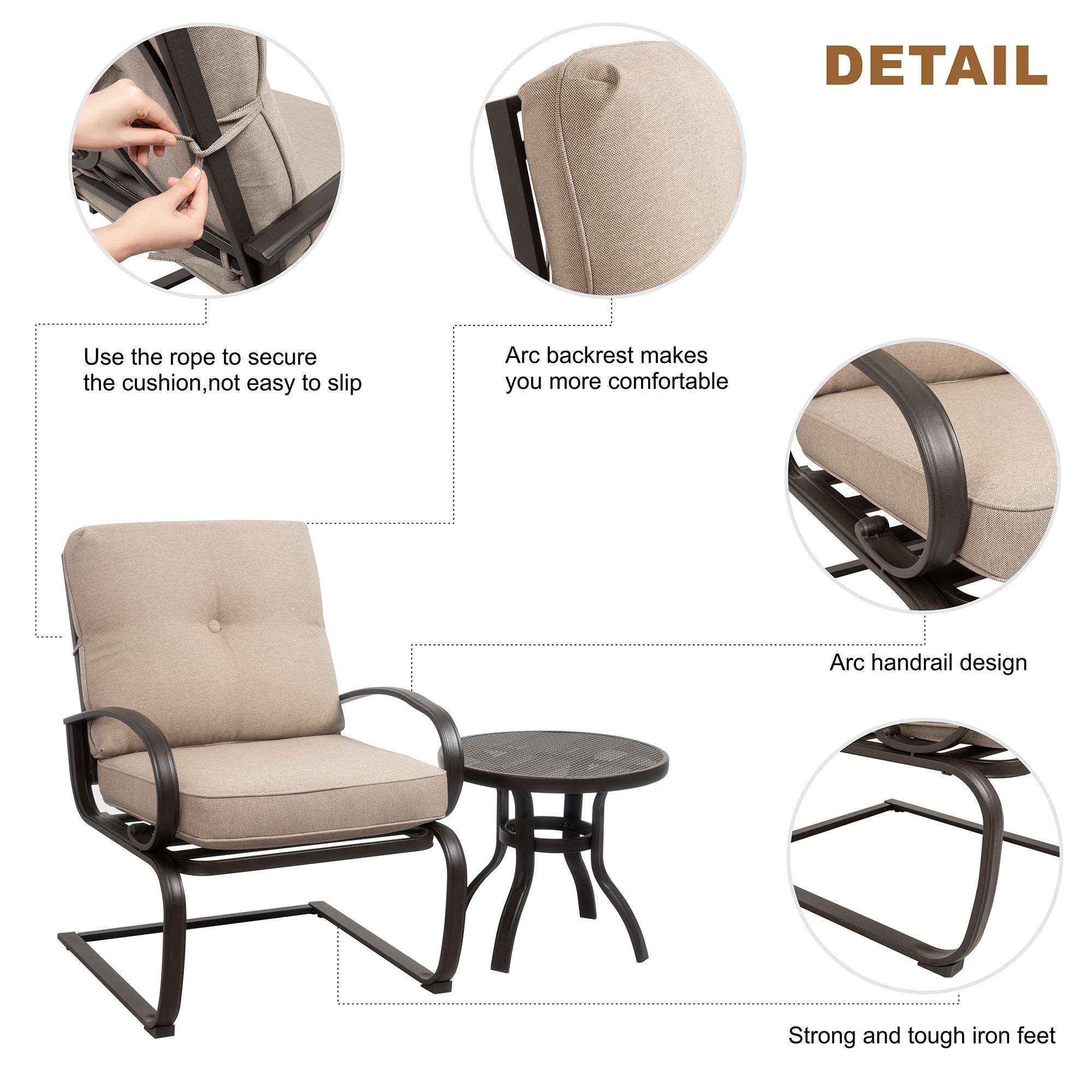 4-Piece Outdoor Patio Furniture Set with Glider Loveseat, Coffee Table & 2 Spring Chairs - Wrought Iron Frame with Beige Cushions for Garden, Backyard & Deck Relaxation
