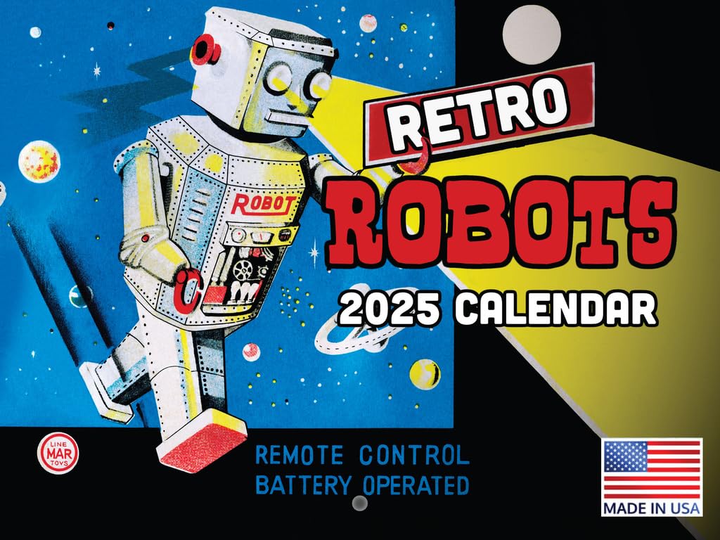 2025 Retro Robot Monthly Wall Calendar - 12 Months | American Made in USA | Perfect for Home, Office & Gift Giving