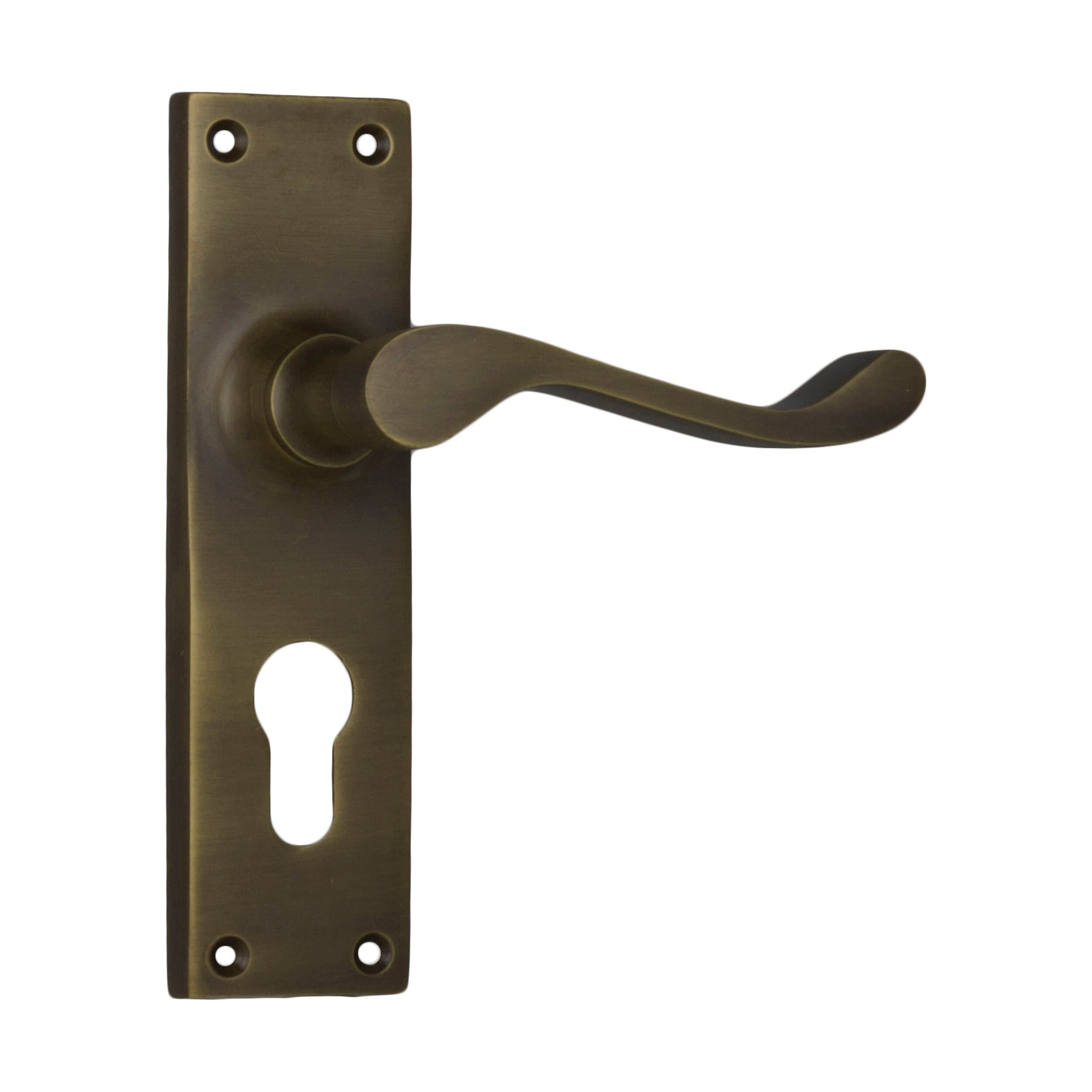 Victorian Style Euro Door Lever Pair - Antique Brass Finish (H152xW42xP59mm) for Classic Interior Doors & Home Renovation Projects