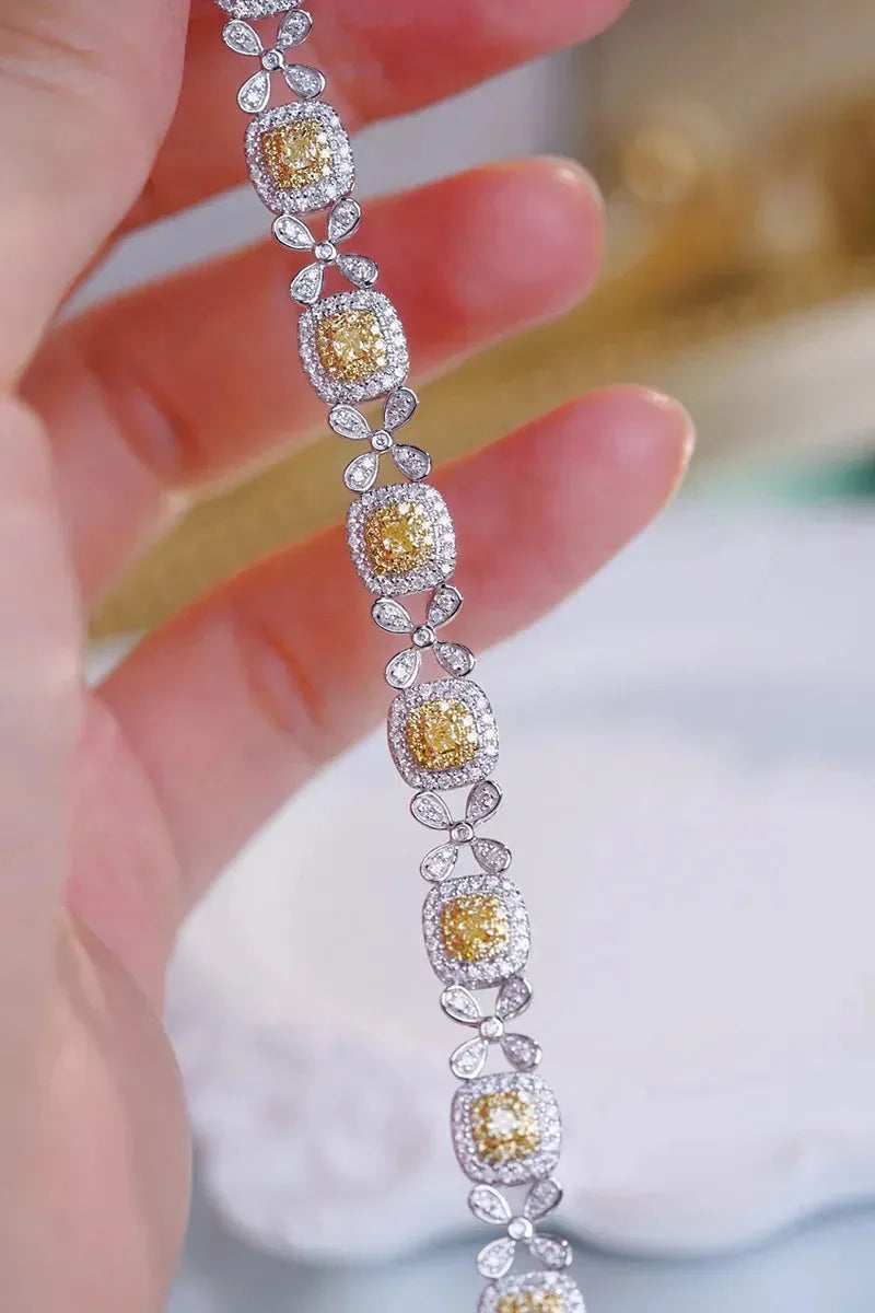18K White Gold Diamond Bracelet for Women - 2.85 Carat Real Natural White & Yellow Diamonds, Luxury Classic Jewelry Gift for Anniversary, Birthday, Valentine's Day | Elegant Party & Wedding Accessory