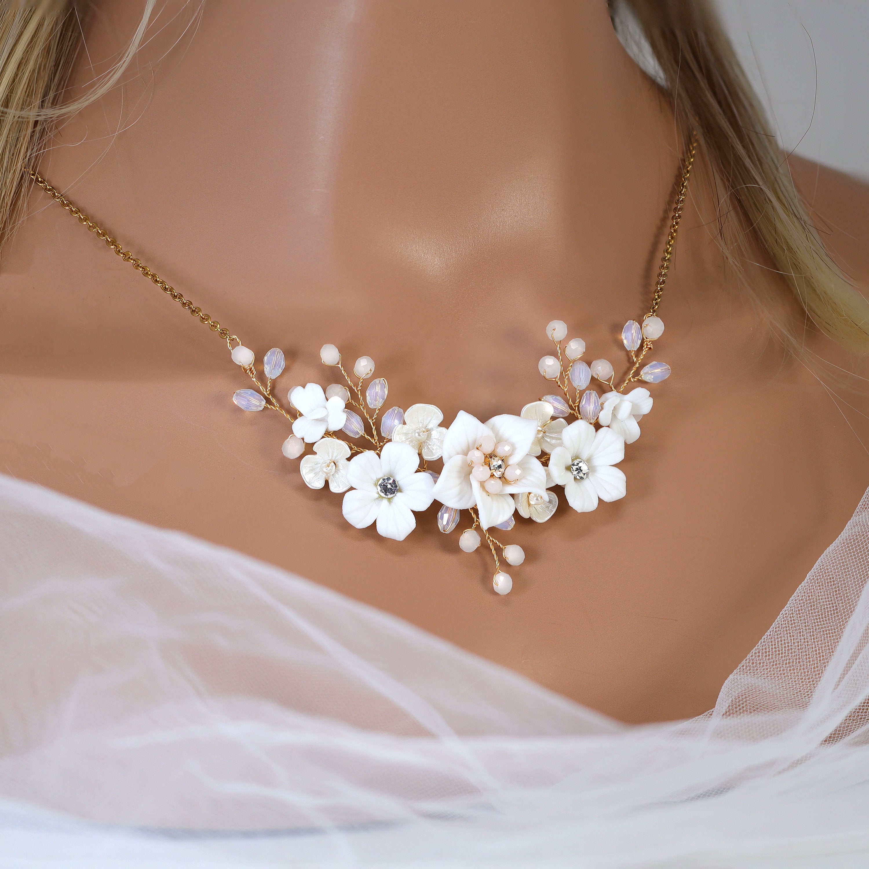 Swarovski Crystal White Floral Serenade Comb - Elegant Bridal Jewelry Set with Crystal Necklace & Statement Earrings | Perfect for Weddings, Prom, and Formal Events