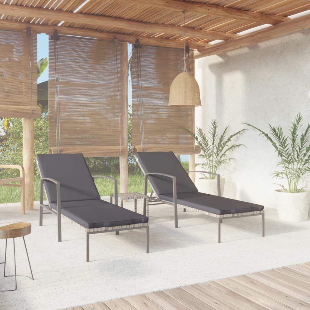 2-Piece Sun Lounger Set with Side Table - Adjustable High Back Poly Rattan Outdoor Furniture with Comfortable Cushions & Powder-Coated Steel Frame - Perfect for Garden, Patio, Poolside & Backyard Relaxation