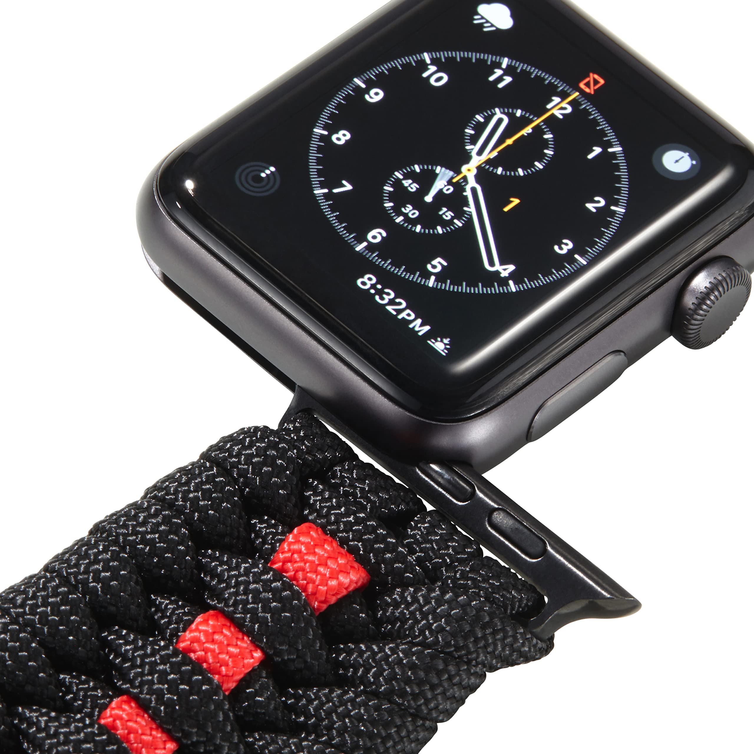 Savior Survival Gear Paracord Watch Band - Compatible with Apple Watch Series 42mm 44mm 45mm 49mm, 550 Paracord & Stainless Steel Shackle for Men & Women (Black/Red, Large) - Perfect for Outdoor Adventures, Hiking, Camping & Emergency Survival