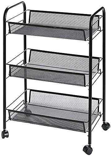 HTLLT 3-Tier Rolling Utility Cart - Black Multi-Purpose Organizer Shelf with Wheels | Perfect for Craft Storage, Kitchen Organization & Office Supplies | Mobile Storage Solution for Home, School & Workplace