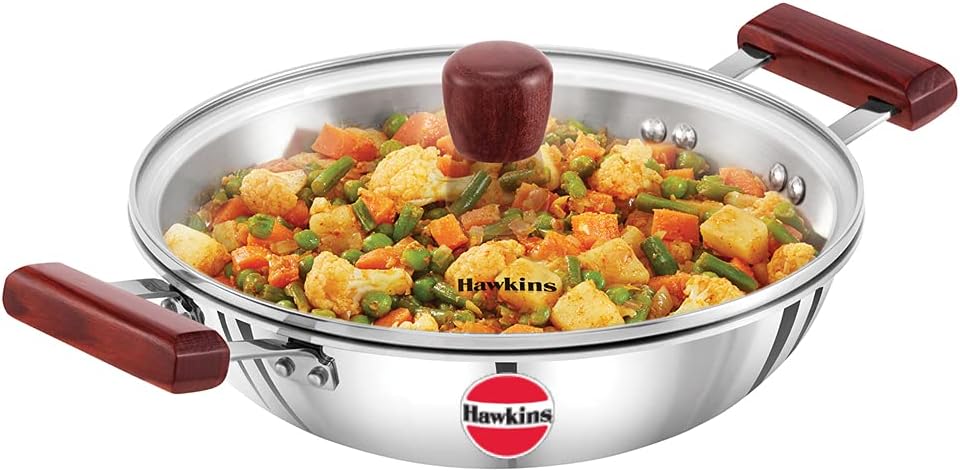 HAWKINS Triply 3mm Stainless Steel Deep Fry Pan 2.5 Liter with Lid - Silver | Nonstick Cookware for Frying, Sauteing & Stir-Frying | Perfect for Home Kitchen & Restaurant Use