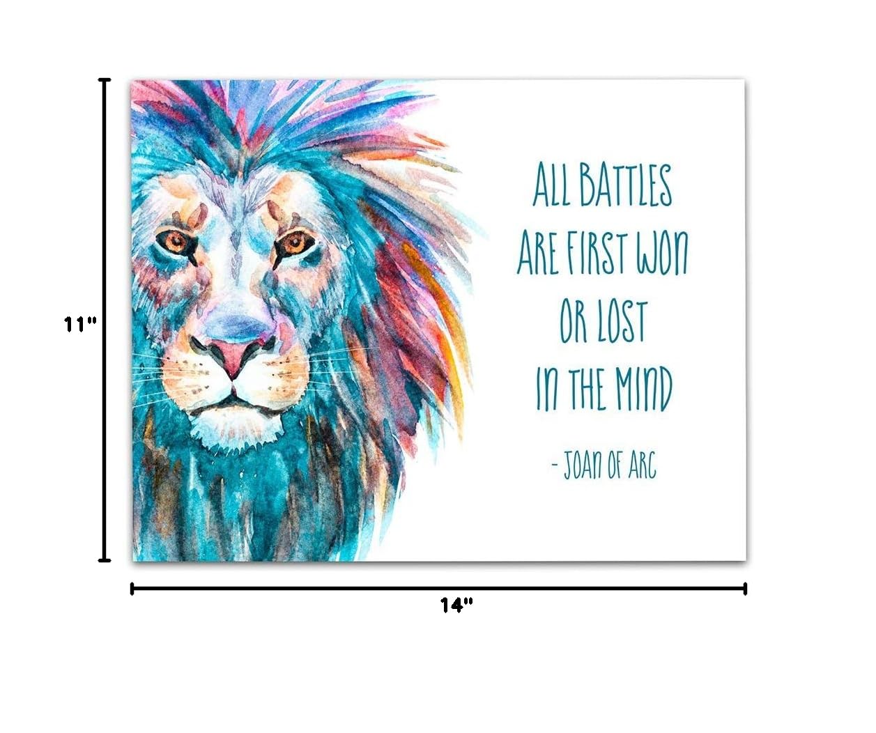 TJ Originals - 'All Battles Are First Won or Lost in the Mind' Joan of Arc Christian Bible Quote Wall Art Print - 11x14 Inspirational Scripture Decor for Home, Office & Church - Motivational Gift for Family & Friends (Brave Lion Design)