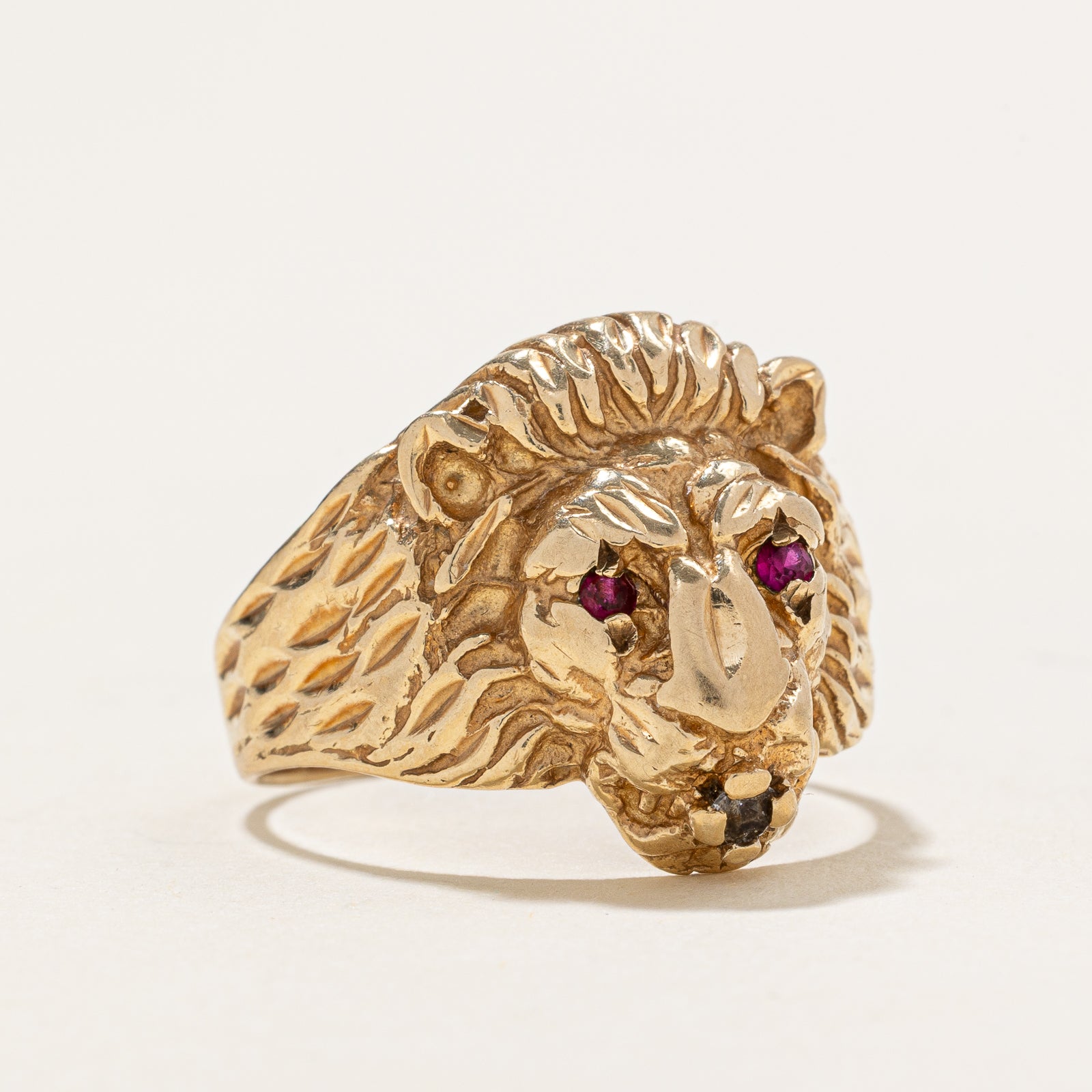 10K Gold Plated Synthetic Ruby Lion Head Ring - 0.06ctw - Size 8.75 - Elegant Statement Jewelry for Women, Perfect for Parties, Weddings & Special Occasions