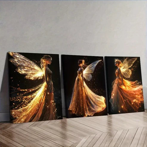 3-Piece Graceful Fairy in Shiny Dress Wall Art Set - 60x90cm Framed Canvas Prints | High Quality Australian Made | Ready to Hang | Perfect for Nursery, Bedroom & Living Room Decor