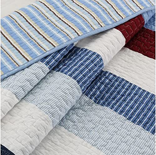 3-Piece Striped Cotton Quilt Set - Full/Queen Size Bedding - 100% Breathable Soft Cotton - Perfect for Bedroom, Guest Room & Dorm Decor - Cozy & Stylish Home Textiles