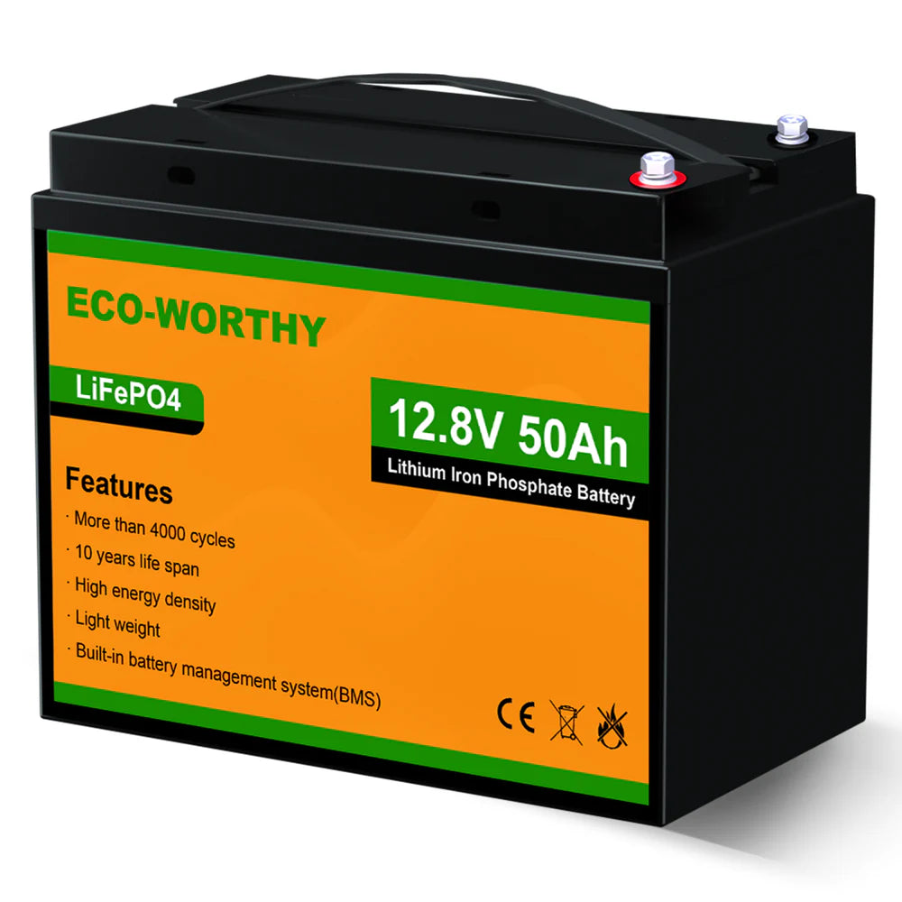ECO WORTHY 12V 50Ah LiFePO4 Lithium Iron Phosphate Battery - Perfect for Solar Power Systems, RVs, Marine & Off-Grid Applications