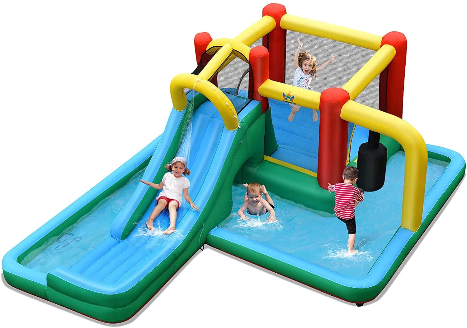 **HONEY JOY 6-in-1 Inflatable Water Slide & Bounce House with Splash Pool & Pendulum – Giant Outdoor Blow Up Water Park for Kids & Adults – Perfect for Backyard Parties, Summer Fun, and Family Gatherings (Blower Not Included)**