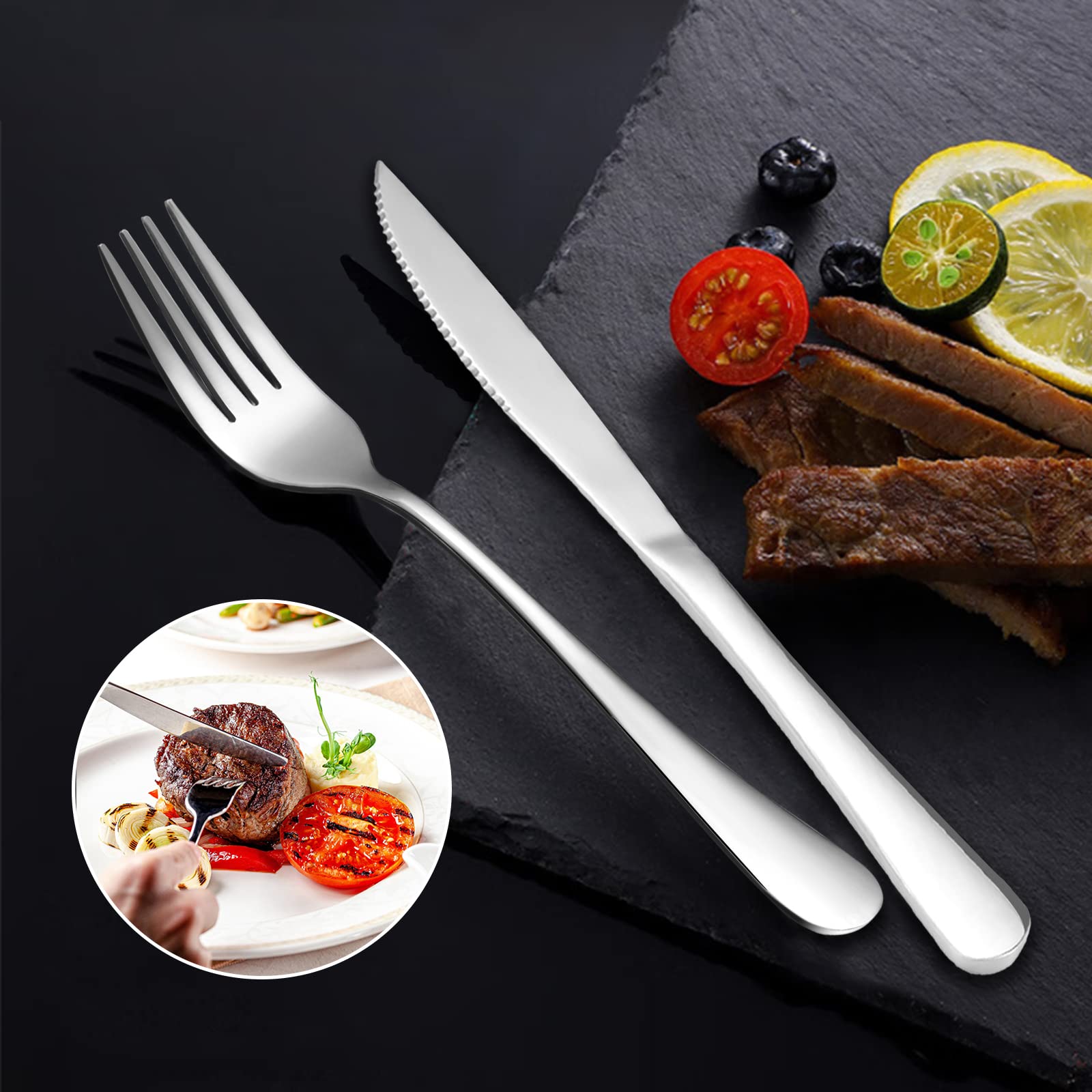 Premium Stainless Steel Silverware Set - 9-Piece Mirror Polished Steak Knives, Forks & Spoons for Home, Kitchen & Restaurant Use | Dishwasher Safe | Elegant Dining, Dinner Parties & Everyday Meals
