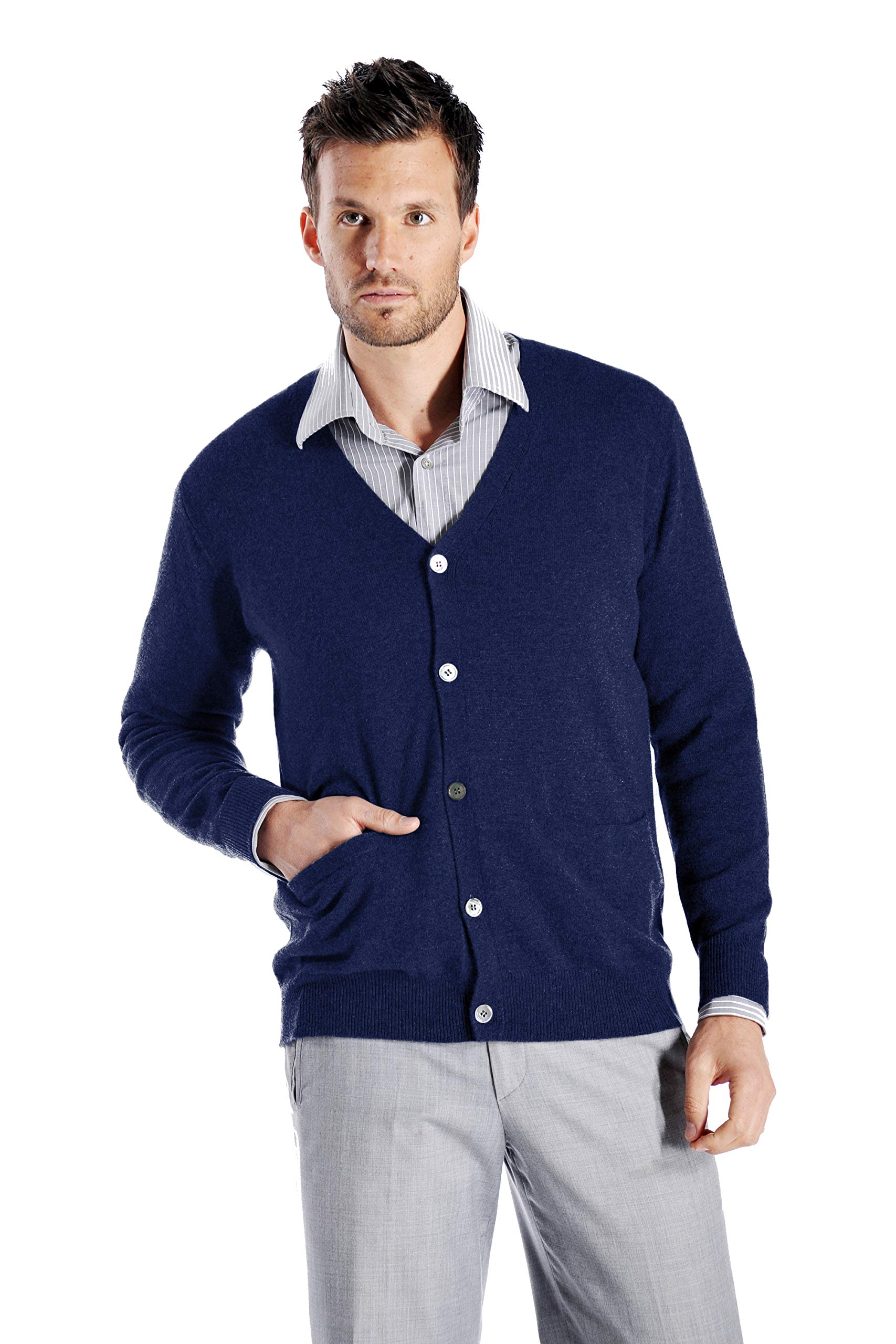 100% Pure Cashmere Men's Long Sleeve Cardigan Sweater with Front Buttons | Luxury Soft Warm Winter Pullover for Office, Travel & Casual Wear