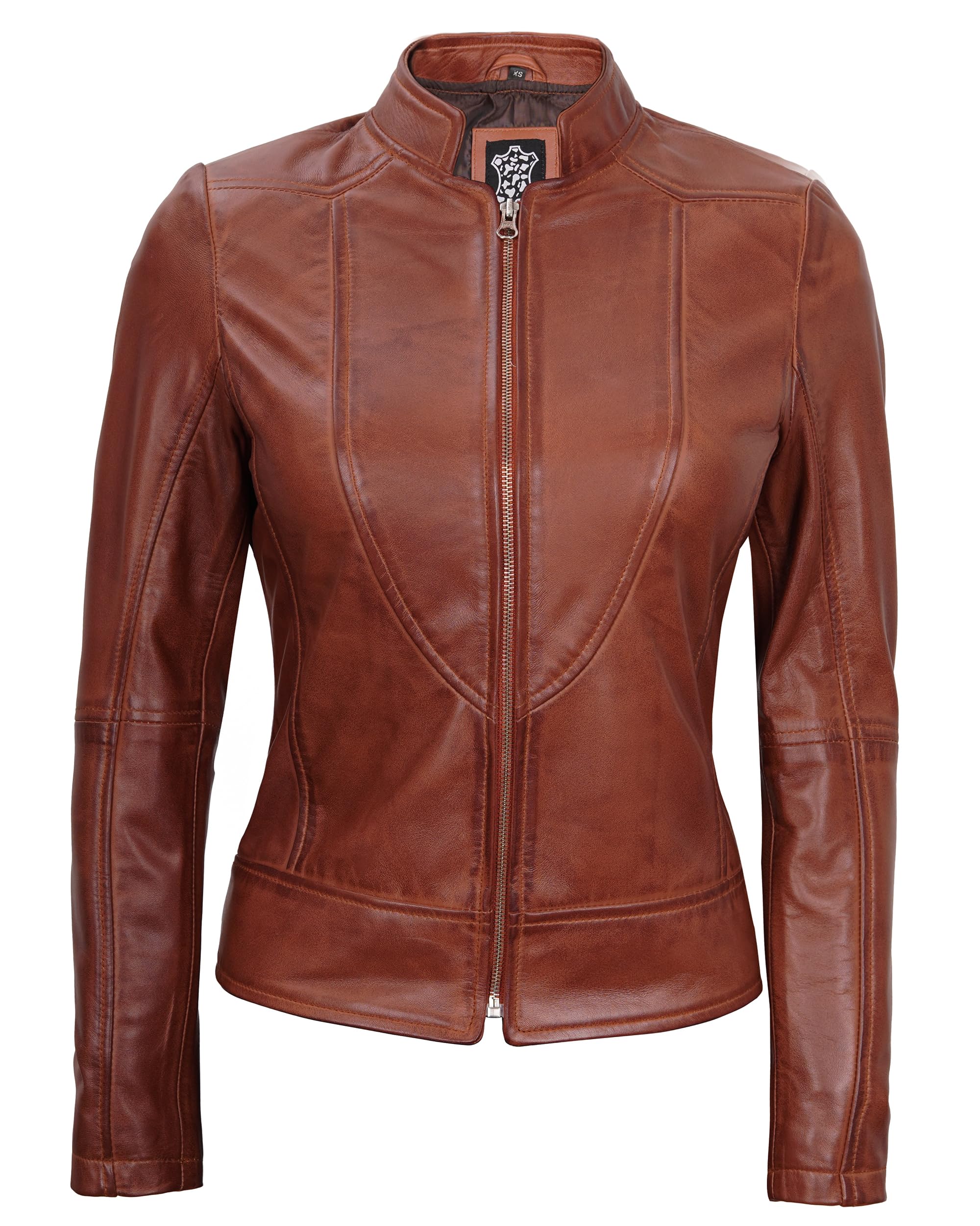 Fjackets Women's Cafe Racer Leather Motorcycle Jacket - Genuine Leather Biker Jacket for Women | Perfect for Riding, Casual Wear & Fashion Outfits