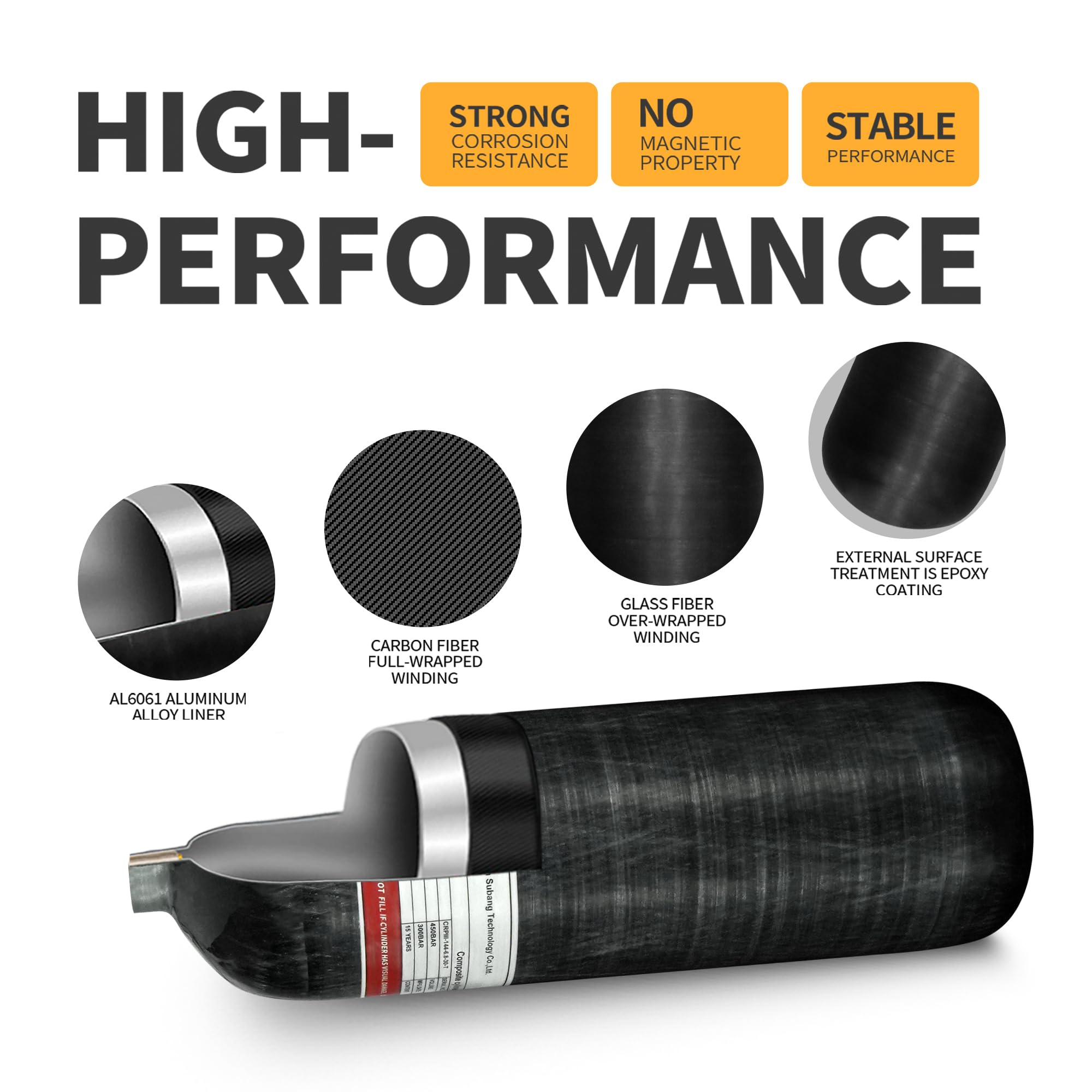 **TUXING 4500Psi Carbon Fiber Air Tank 6.8L (6800CC) – High Pressure Composite Cylinder for PCP Air Rifles, Paintball & Scuba Diving | Portable PCP Fill Station | Ideal for Outdoor Sports, Hunting & Diving Adventures**