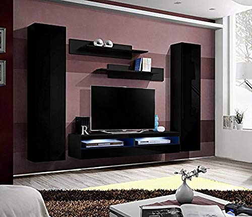 Modern Wall-Mounted TV Stand with Storage Shelves & LED Lights - 35