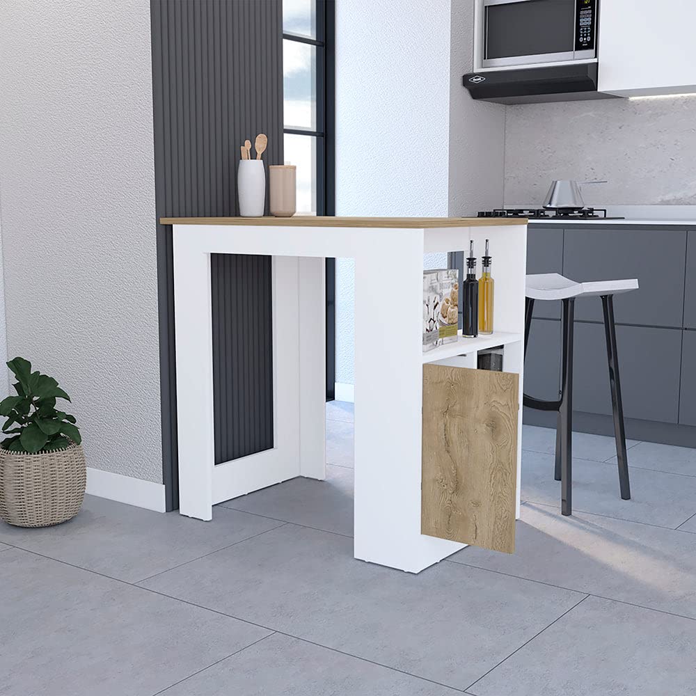 Wynne Kitchen Island with Storage & Cabinet, White/Macadamia - Perfect for Small Kitchens, Dining & Extra Counter Space