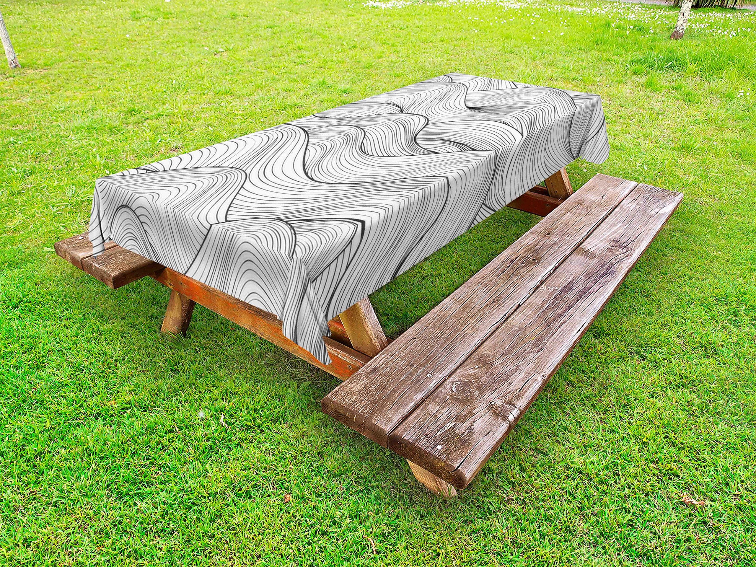 Ambesonne Dark Grey Outdoor Tablecloth - Abstract Geometric Waves Ocean Sea Inspired Monochrome Design - Waterproof Washable Picnic Table Cover 58x84 Inches - Perfect for Beach Parties, BBQs, Garden Dining & Outdoor Events - Charcoal Grey & White