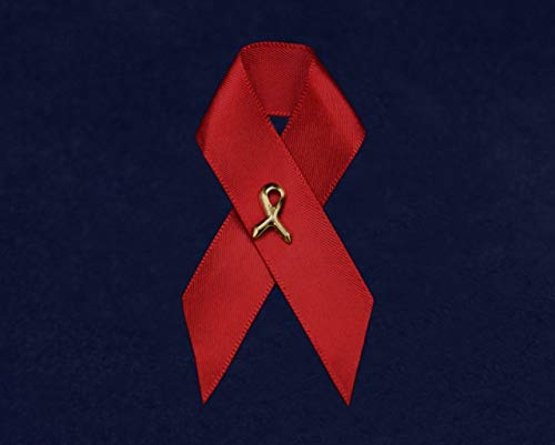 50 Pack Red Heart Awareness Ribbon Pins - Bulk Breast Cancer Awareness Pins for Fundraisers, Charity Events & Support Groups (Use for Lapels, Bags & Hats)