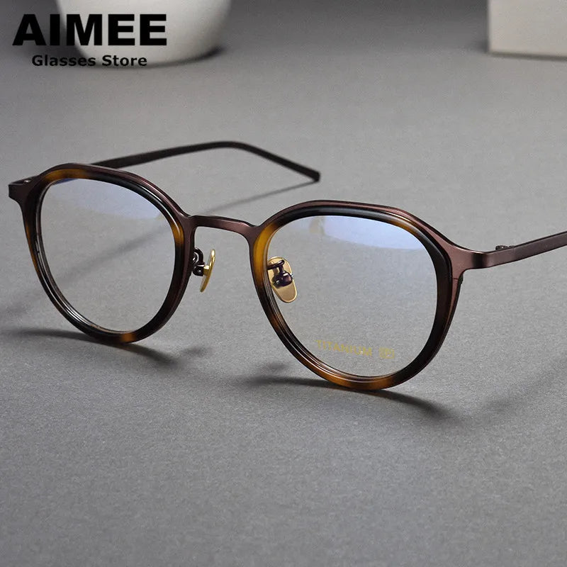 Unisex Full Rim Flat Top Oval Titanium Acetate Eyeglasses 10628 - Lightweight Durable Frames for Work, Reading & Everyday Wear