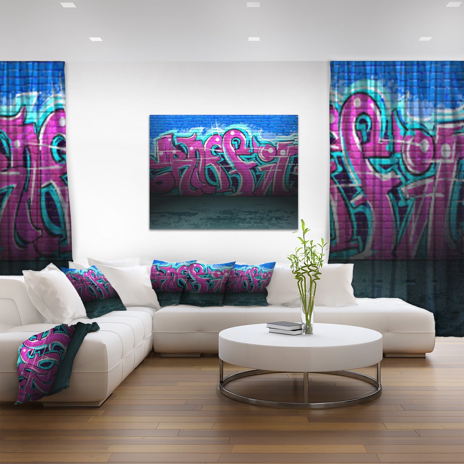 Vibrant Purple Graffiti Wall Street Art Canvas Print - Urban Decor for Living Room, Bedroom & Office