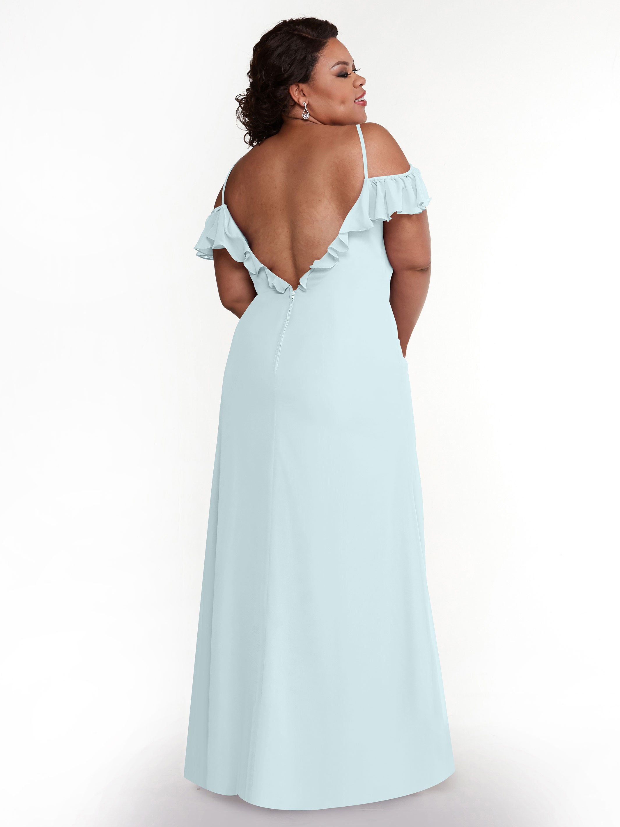 Elegant 80172 Chiffon Off-The-Shoulder A-Line Bridesmaid Dress with Ruffled Neckline - Perfect for Weddings, Formal Events & Special Occasions