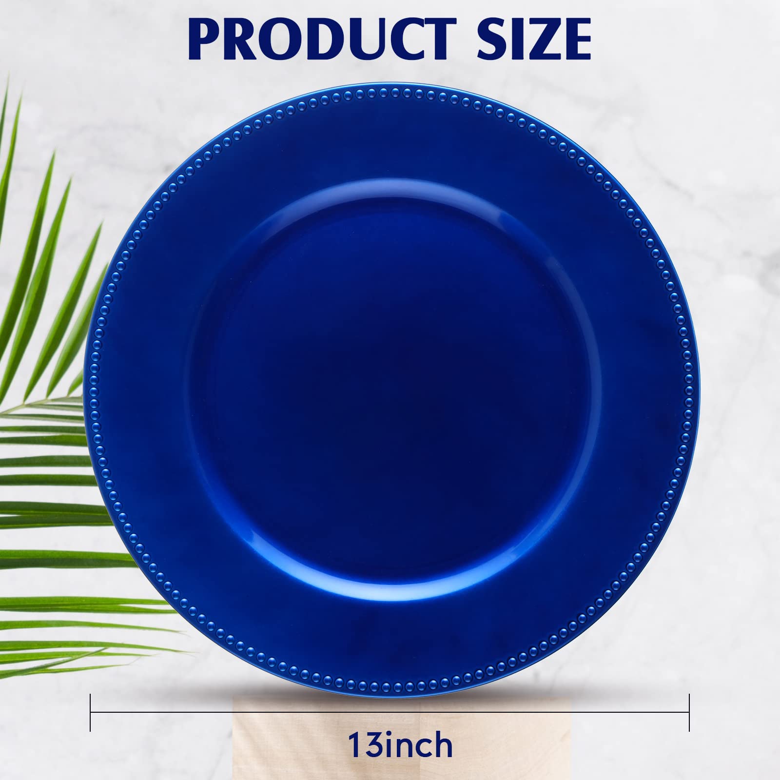 Gerrii 12-Pack 13-Inch Metallic Bead Charger Plates - Plastic Round Dinner Plates for Wedding, Party & Event Decor (Ocean Blue) | Elegant Table Setting for Formal Dinners, Bridal Showers & Holiday Celebrations