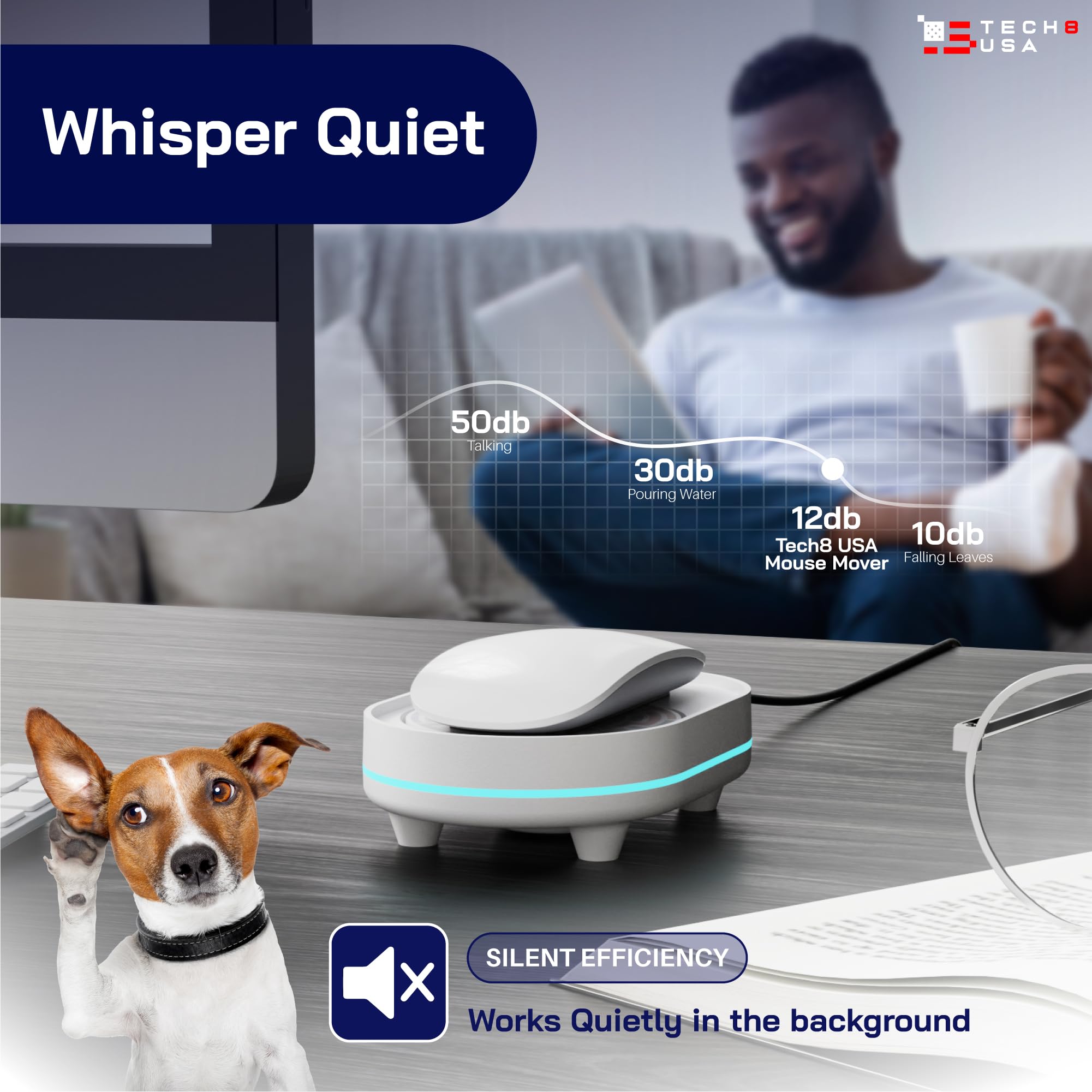 Tech8 USA Mouse Mover Device - Undetectable Mouse Jiggler for Laptops & PC, No Software Needed, Random Movement Technology, Patented Design (Made in USA) - Perfect for Remote Work, Online Meetings & Keeping Computer Active - 3D Hologram Glass Edition