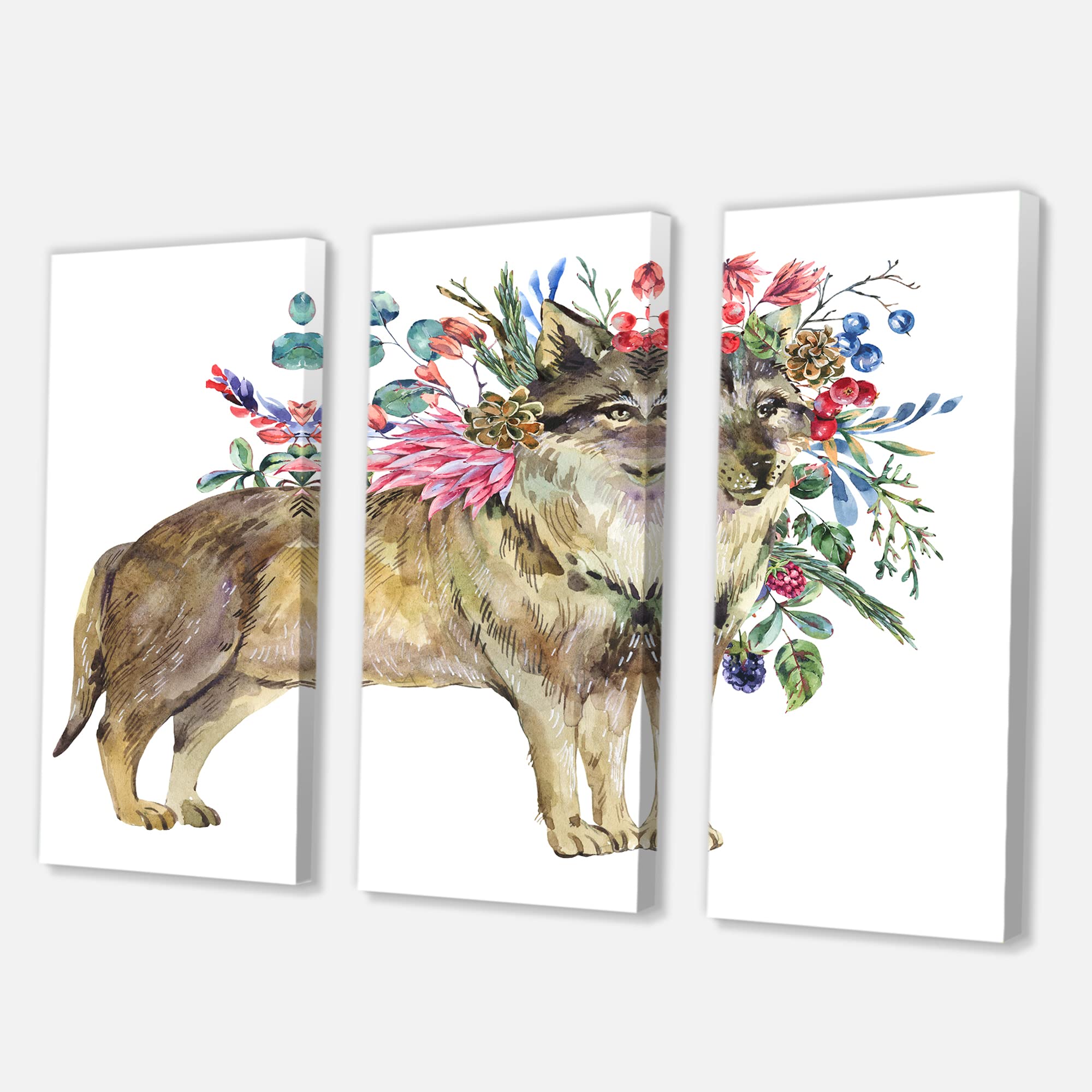 DesignQ Wolf with Woodland Flowers Farmhouse Canvas Wall Art - Rustic Home Decor for Living Room, Bedroom & Office - Nature Inspired Animal Painting for Cabin, Nursery & Country House