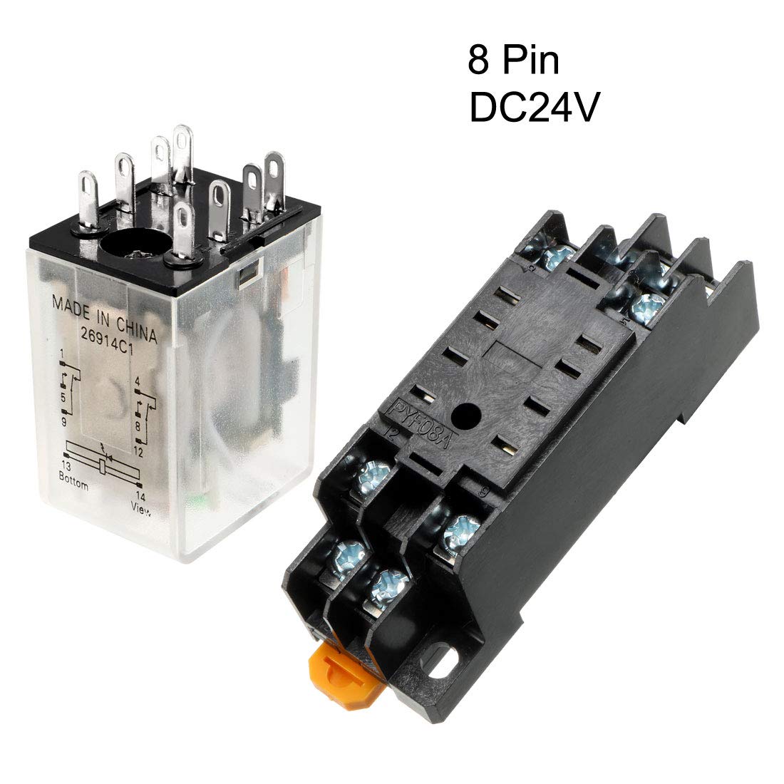 uxcell 8 Pin DPDT Electromagnetic Power Relay with DC24V Coil & Green Indicator Light + Socket Base - Perfect for Industrial Control, Automation Systems, and Electrical Equipment