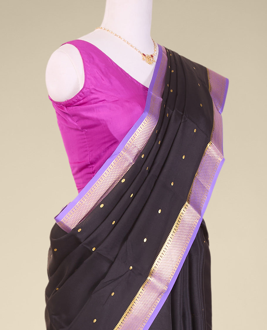 Black Mysore Silk Saree with Intricate Zari Border - Elegant Indian Traditional Wear for Weddings & Festivals