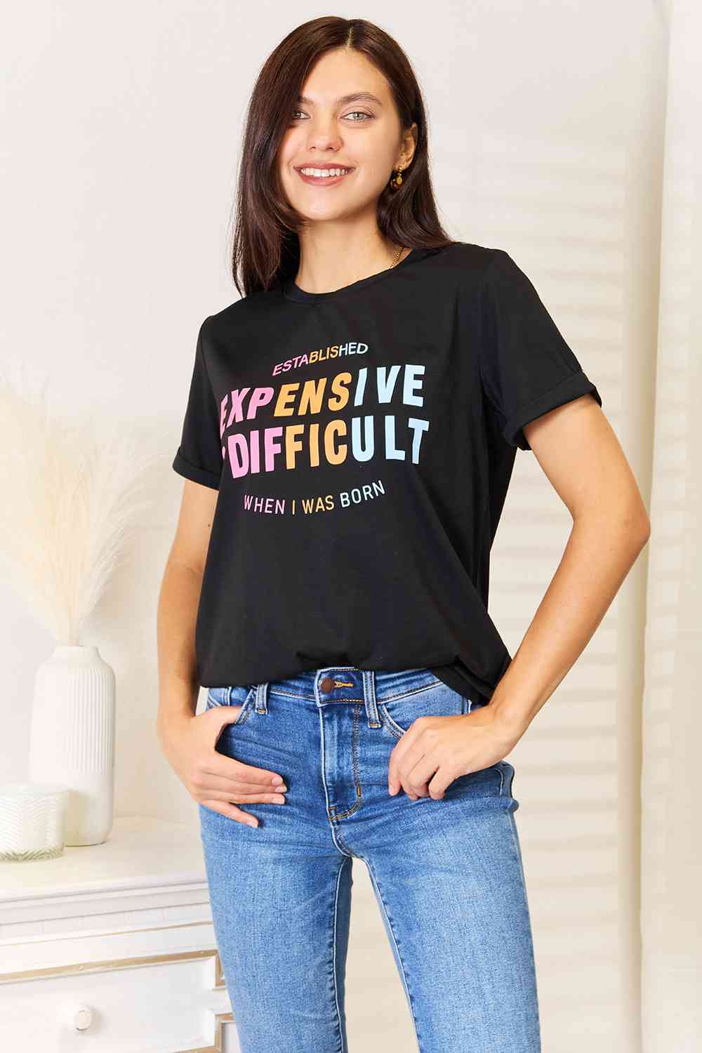 Premium Black Cuffed Sleeve T-Shirt for Men - Comfortable Casual Wear for Everyday Outfits & Street Style