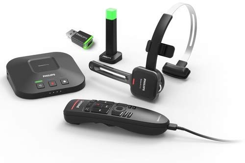 Philips SpeechOne Wireless Dictation Headset with Docking Station, Status Light & Remote Control | ACC4100 AirBridge Wireless Receiver | Ideal for Medical Transcription, Legal Documentation & Office Dictation