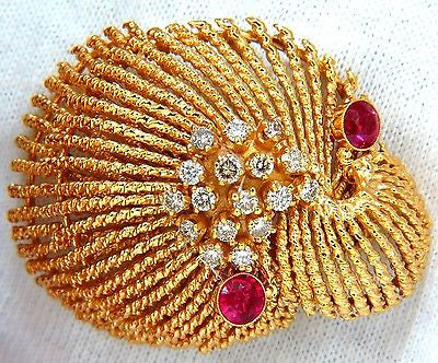 14K Gold Vintage 1.25 Carat Diamond 3D Mollusk Seashell Brooch Pin - Elegant Barley Twist Design for Women's Fashion, Wedding Accessories & Vintage Jewelry Collection