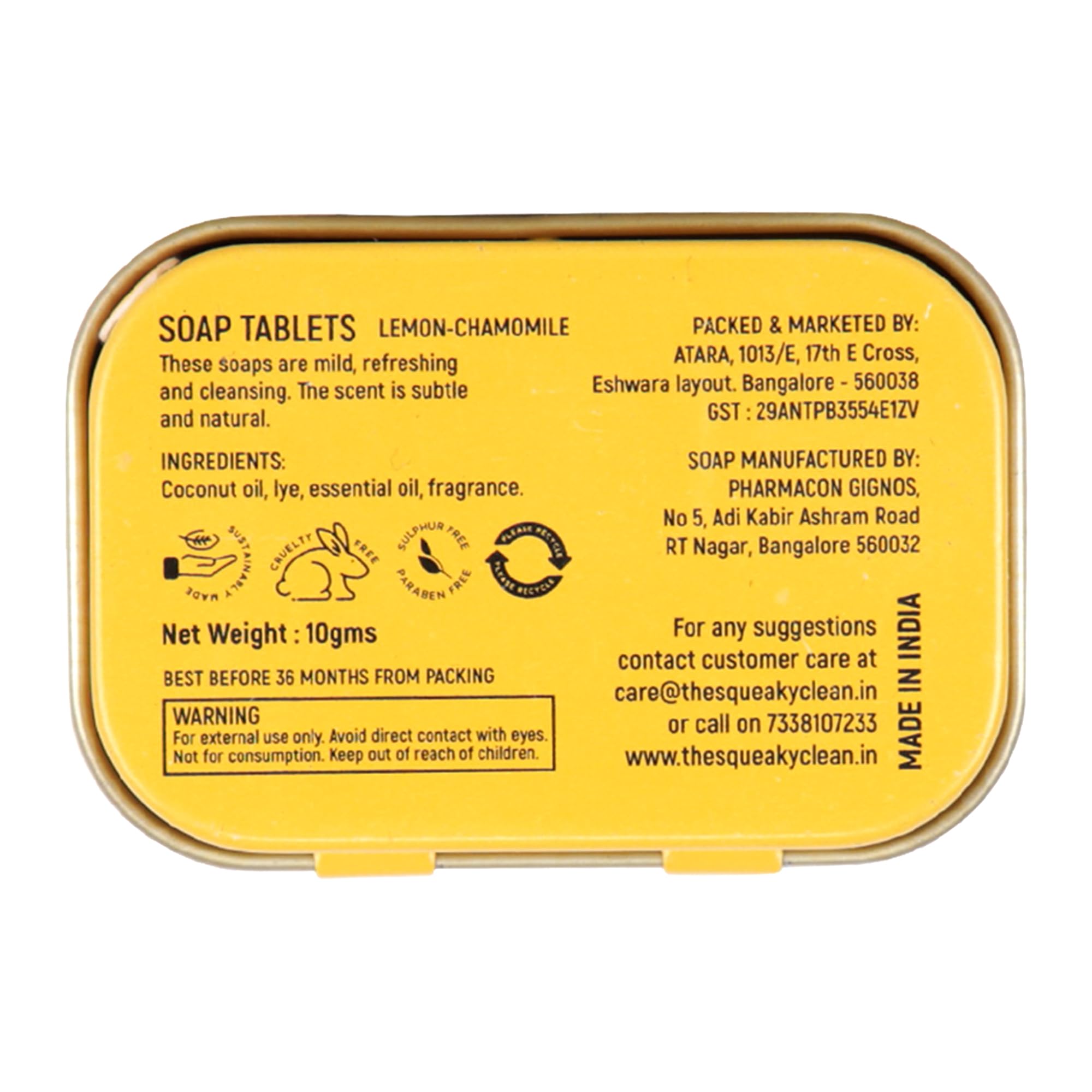 Handmade Lemon Scented Soap Tablets - 1 Tin (30 Tablets) + 2 Refills (60 Tablets) | Travel-Friendly, Eco-Friendly, Skin-Friendly | Perfect for Camping, Gym & On-the-Go Use