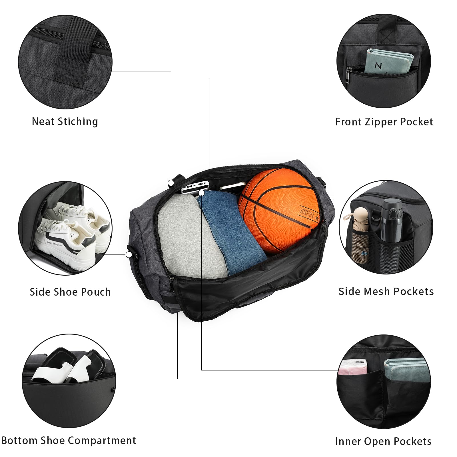 Seyfocnia Gym Bag for Men & Women - Large Travel Duffel Bag with Wet Pocket & Shoe Compartment - Perfect for Workout, Sports, Overnight Trips & Carry On - Black Weekender Sports Bag