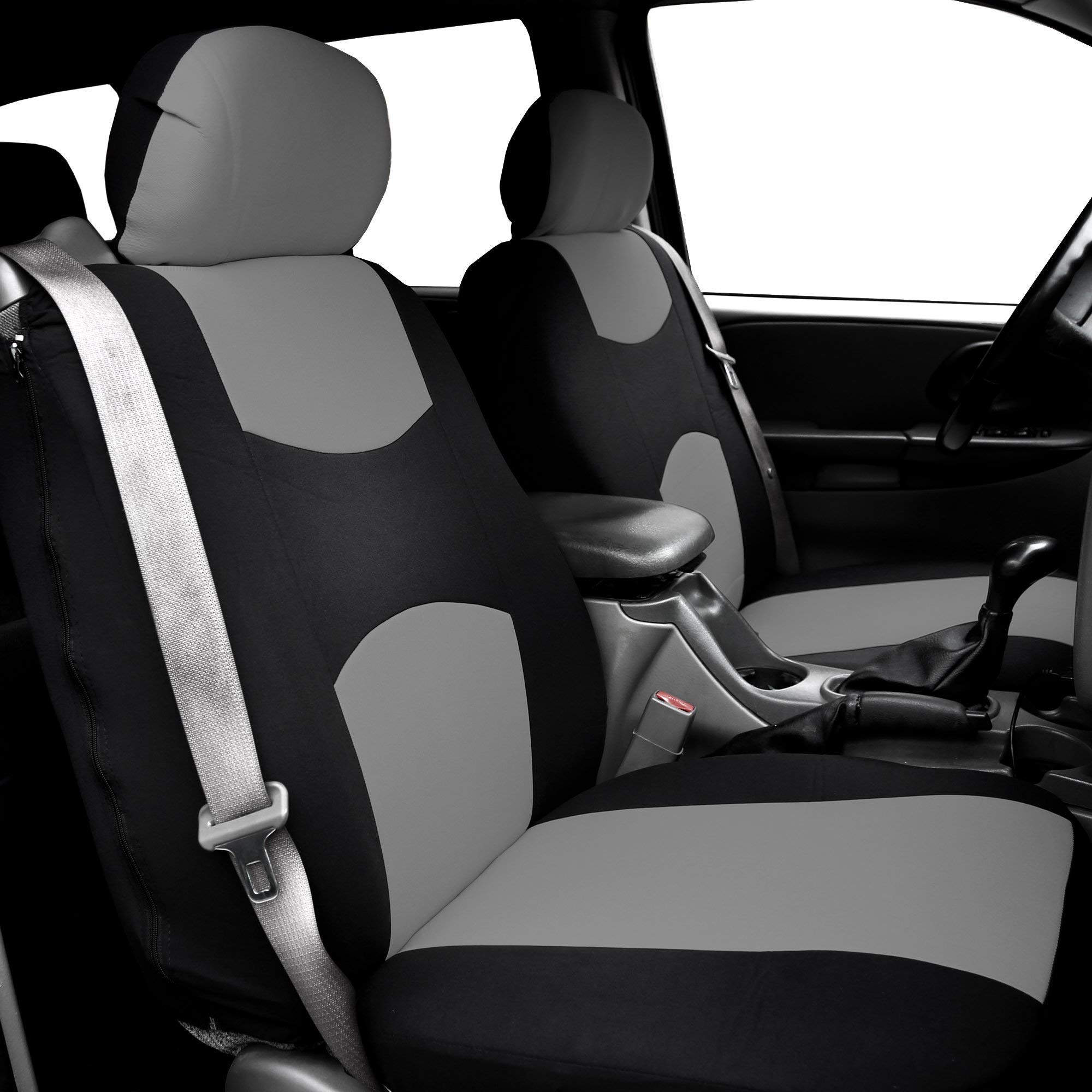FH Group Universal All-Purpose Built-in Seatbelt Car Seat Covers Full Set - Perfect Fit for Cars, Trucks & SUVs (Gray/Black) FB351115 - Ideal for Road Trips, Daily Commute & Vehicle Protection