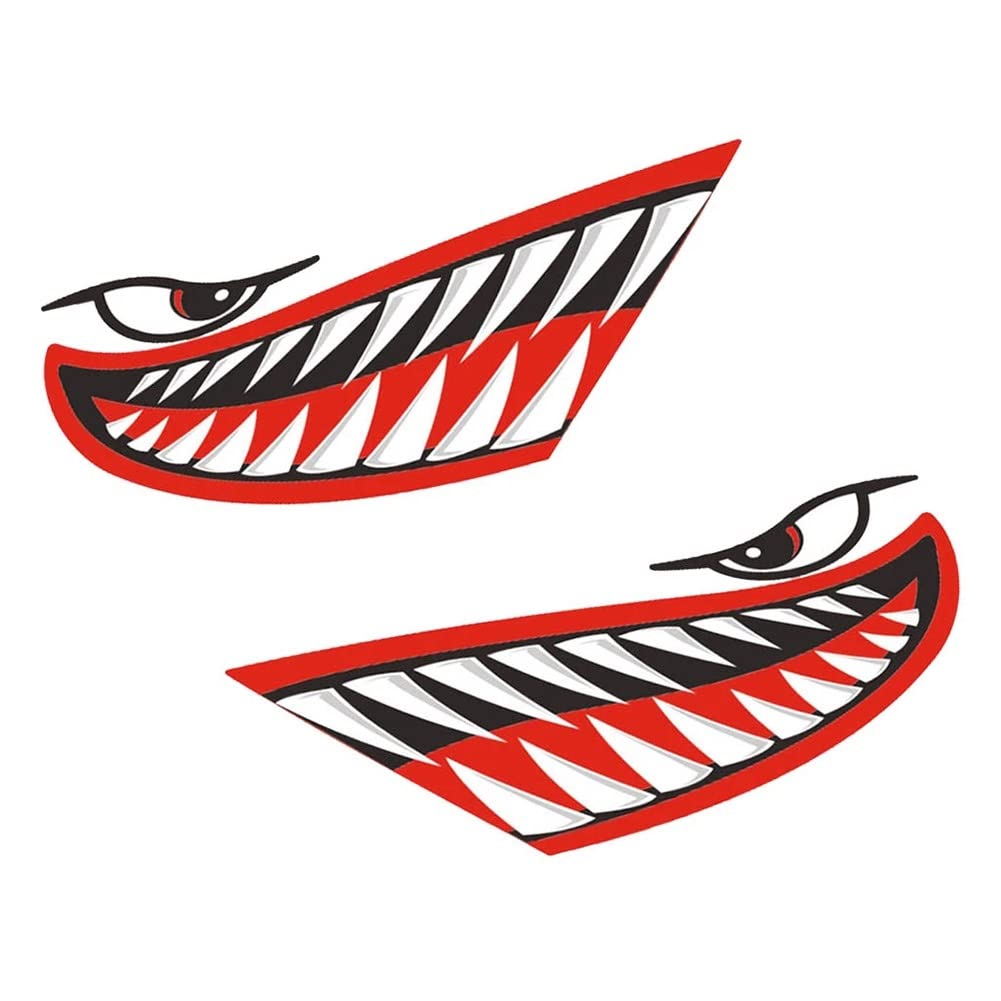 2 Pieces Shark Mouth Teeth Vinyl Decals - Funny Car, Truck, Kayak, Boat & Motorcycle Stickers - Waterproof Durable Graphics for Vehicles, Walls & Outdoor Gear - Perfect for Fishing, Hunting & Adventure Enthusiasts