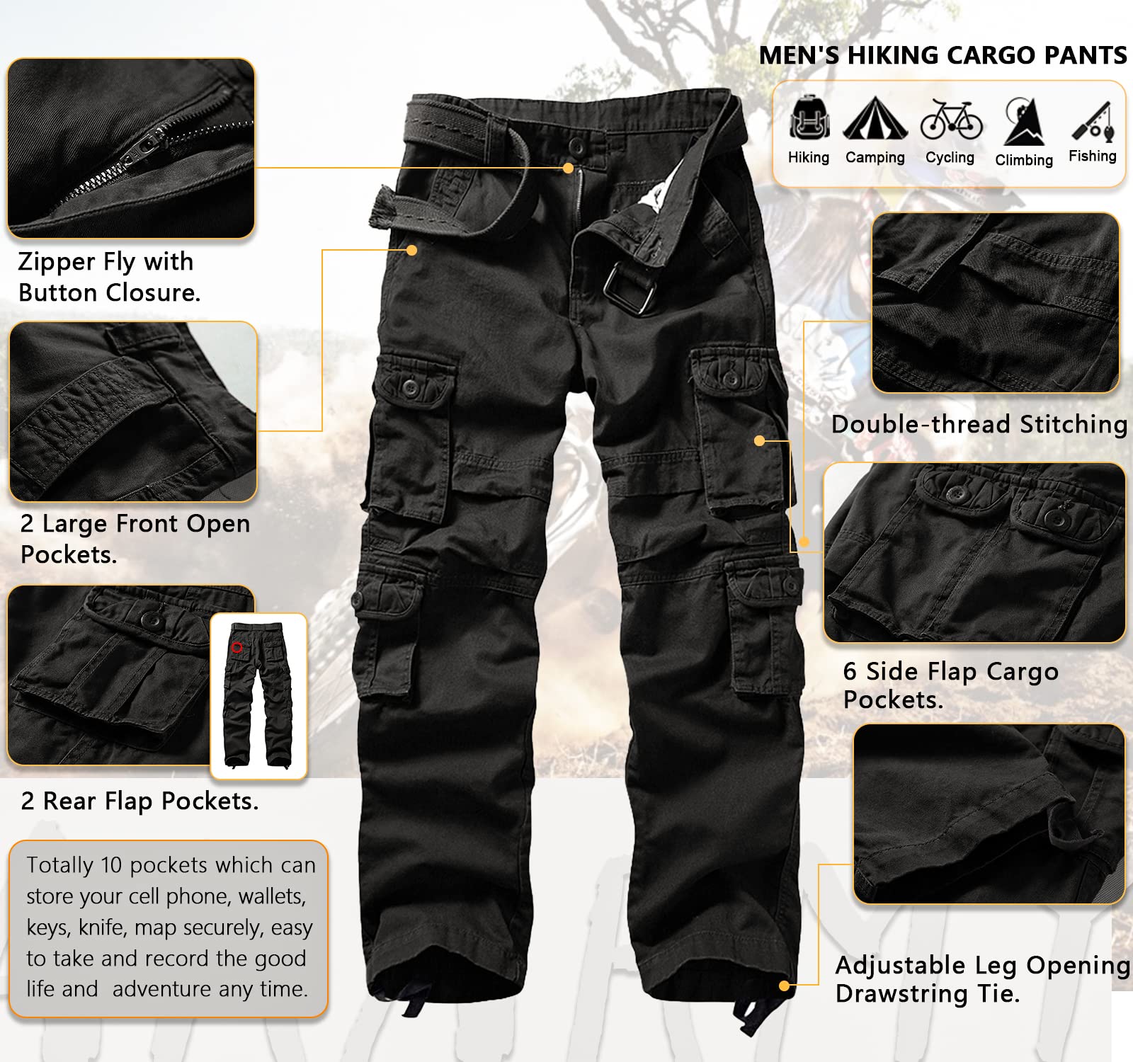 Men's Camo Cargo Pants - Cotton Ripstop Tactical Pants for Outdoor Adventure, Hiking & Work - Durable Multi-Pocket Utility Pants (No Belt Included) - Perfect for Camping, Hunting & Casual Wear