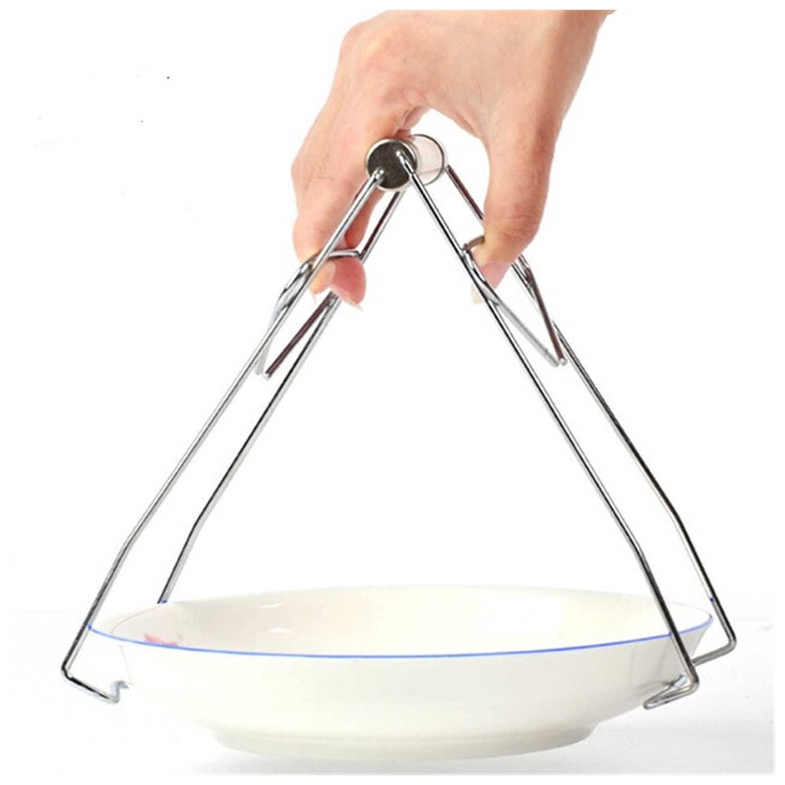 Premium Stainless Steel Kitchen Tongs - Foldable Silicone Handle Cooking Tongs for Hot Pots, Bowls & Plates - Dish Clamp, Food Gripper & Serving Tongs (Silver) - Ideal for BBQ, Salad Serving & Kitchen Cooking