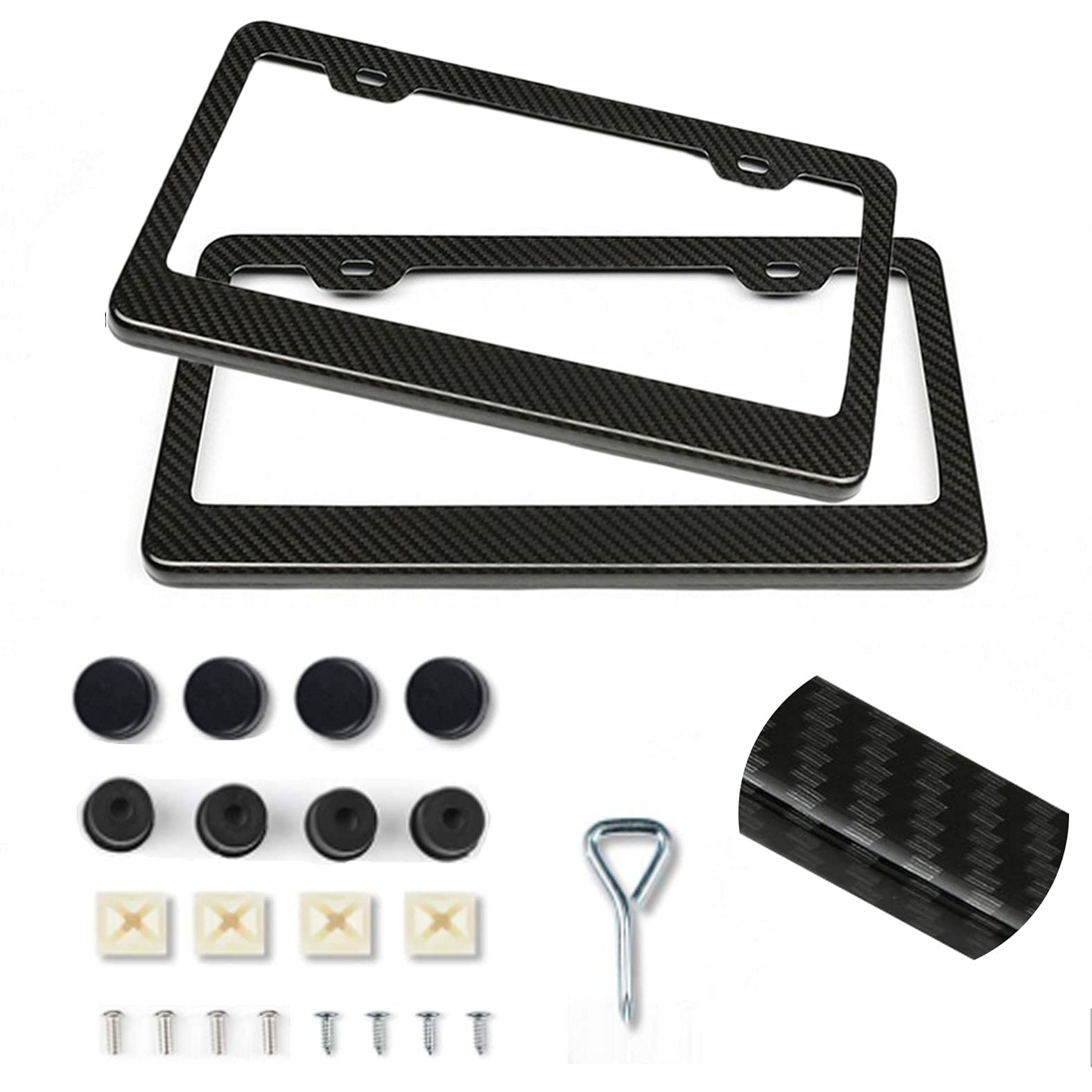 2 Pack Heavy Duty Black Aluminum Carbon Fiber License Plate Frame Holder - Universal Fit for Cars, Trucks & SUVs - Durable & Stylish for Everyday Driving & Customization