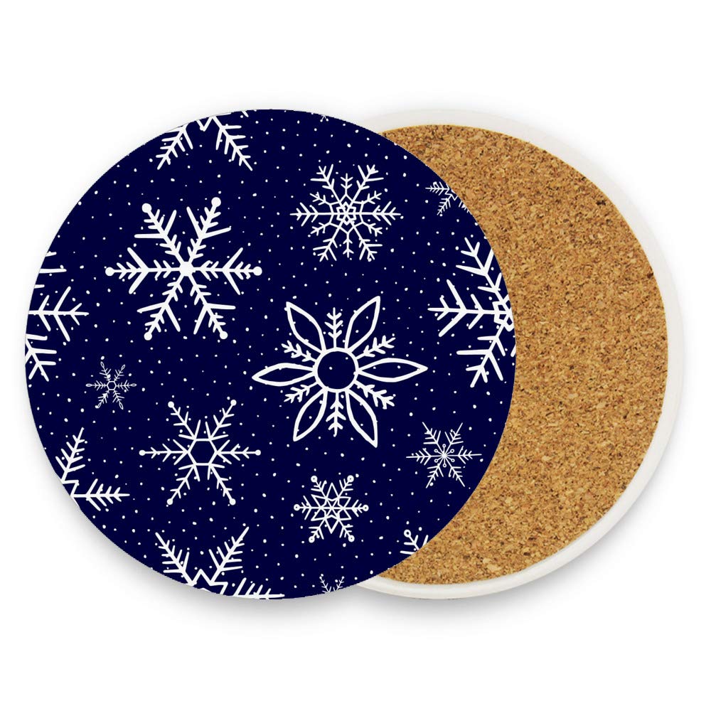 Christmas Drink Coasters Set of 4 - Snowflake Design Cork & Ceramic Cup Mats, Waterproof Table Protectors for Holiday Home Decor - Perfect for Coffee Tables, Dining Room, and Gift Giving